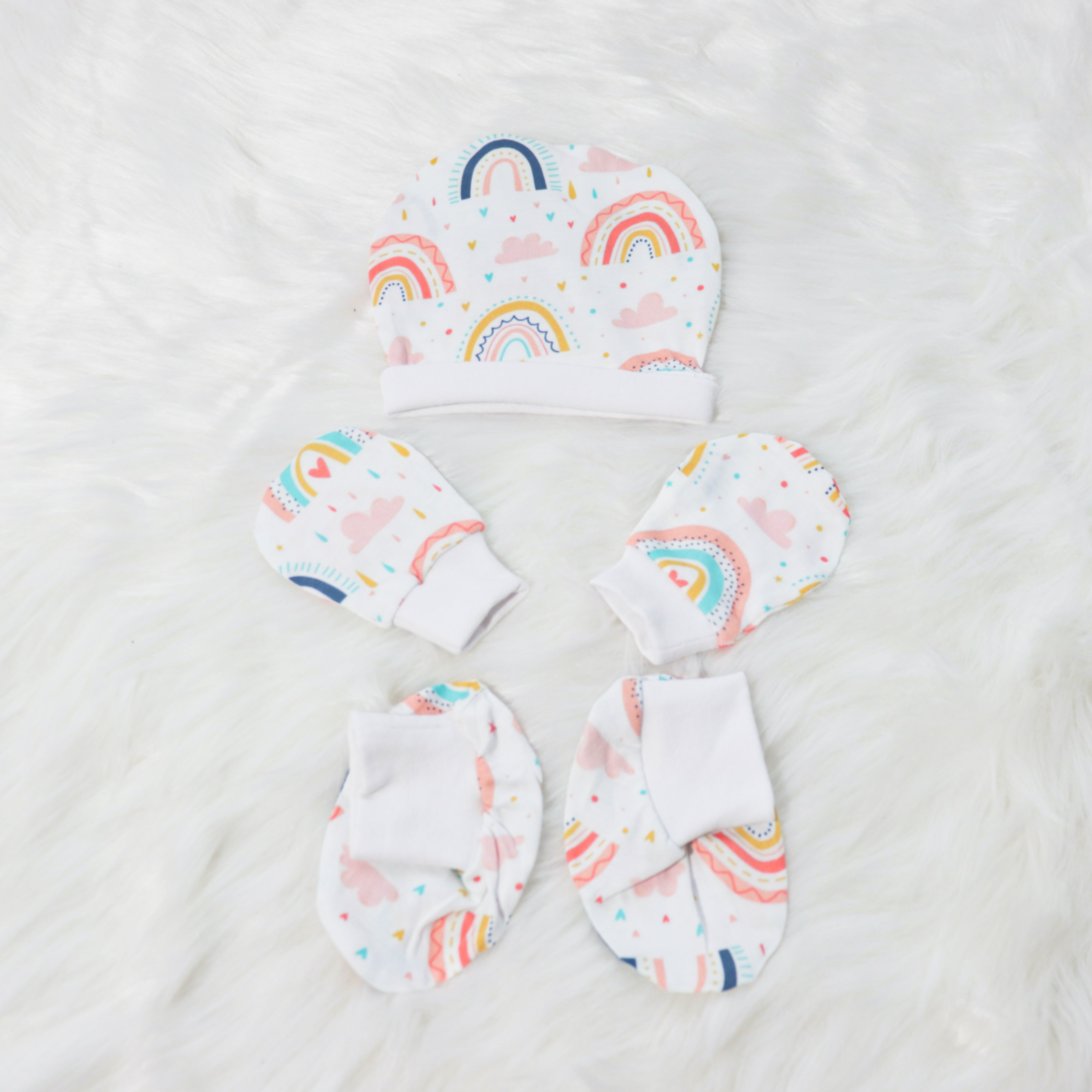 Look for Rainbows - Cotton Cap, Mittens & Booties Set