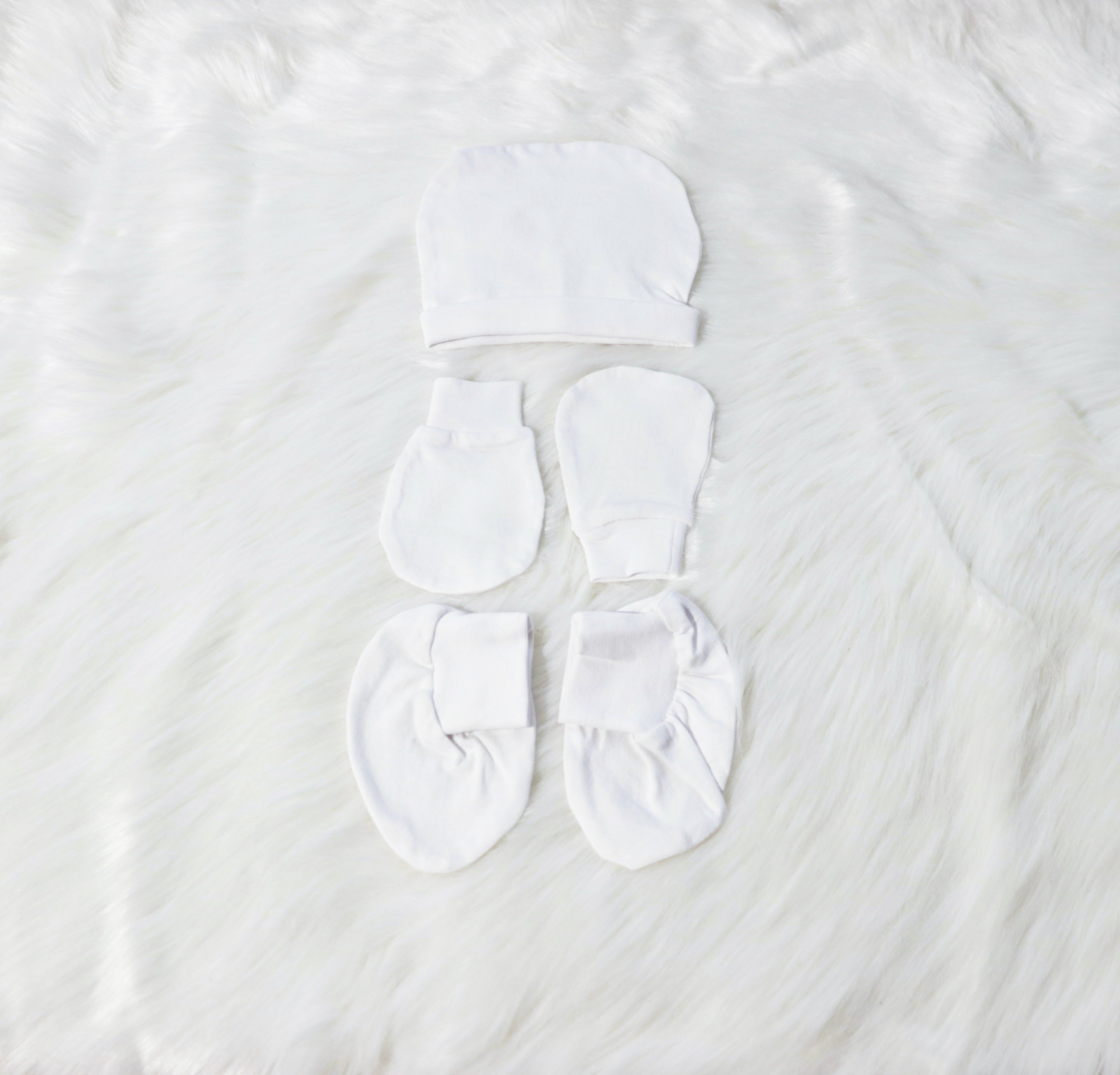 Basic Whites - Cotton Cap, Mittens & Booties Set