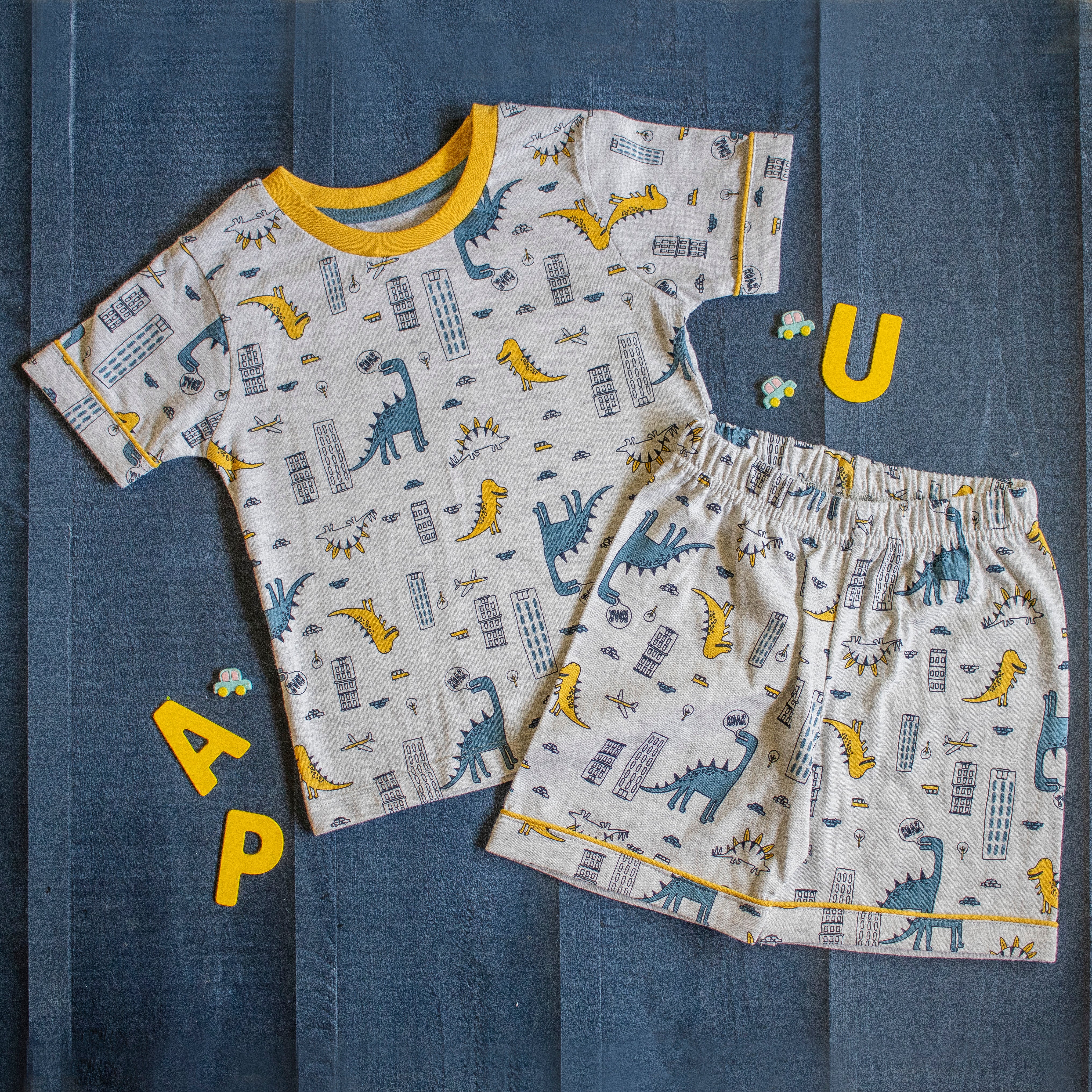 Snuggly Monkey Boys Dino Print Half-Sleeves T-Shirt With Shorts Set