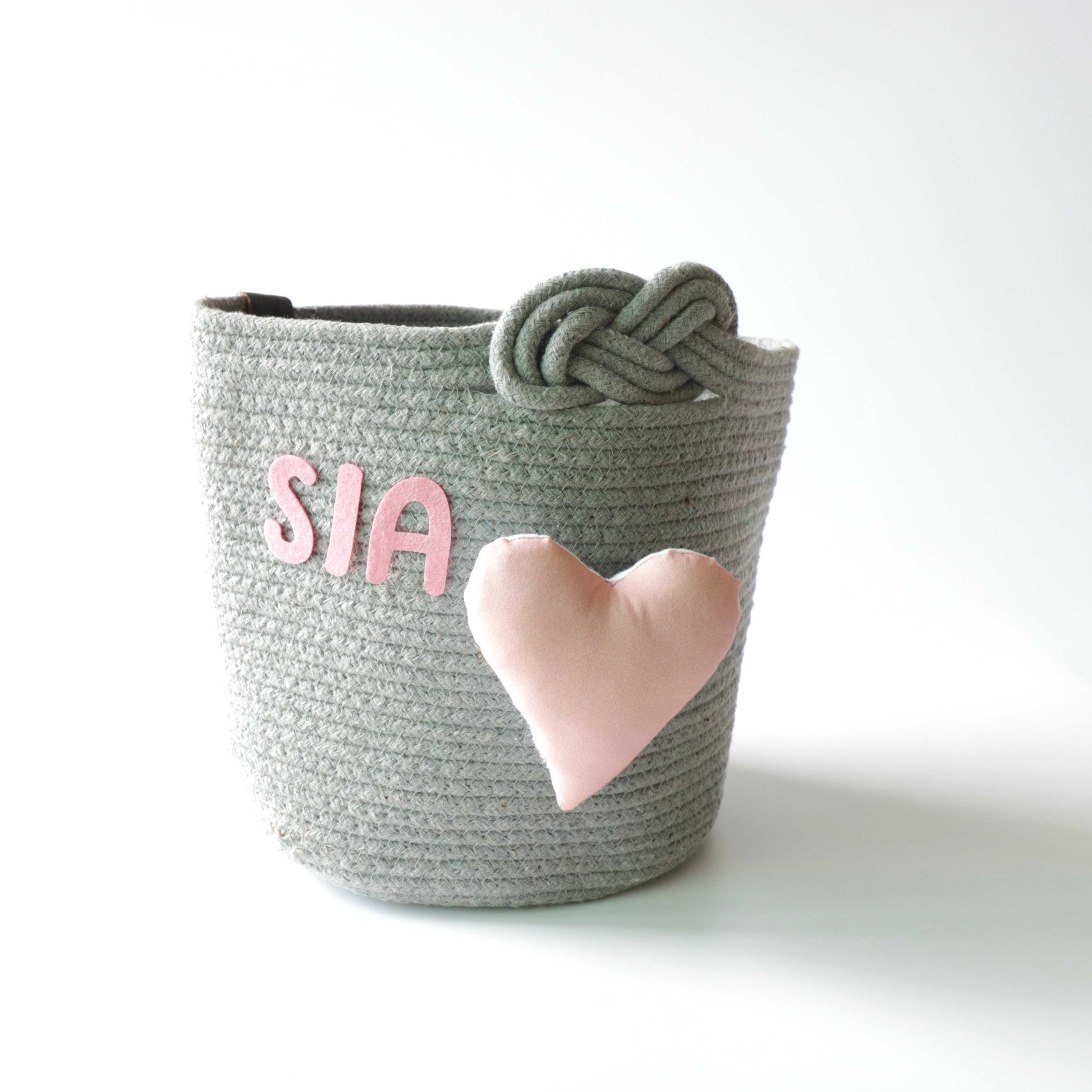 Multipurpose Storage Knotted Basket - Grey (Pink Heart)