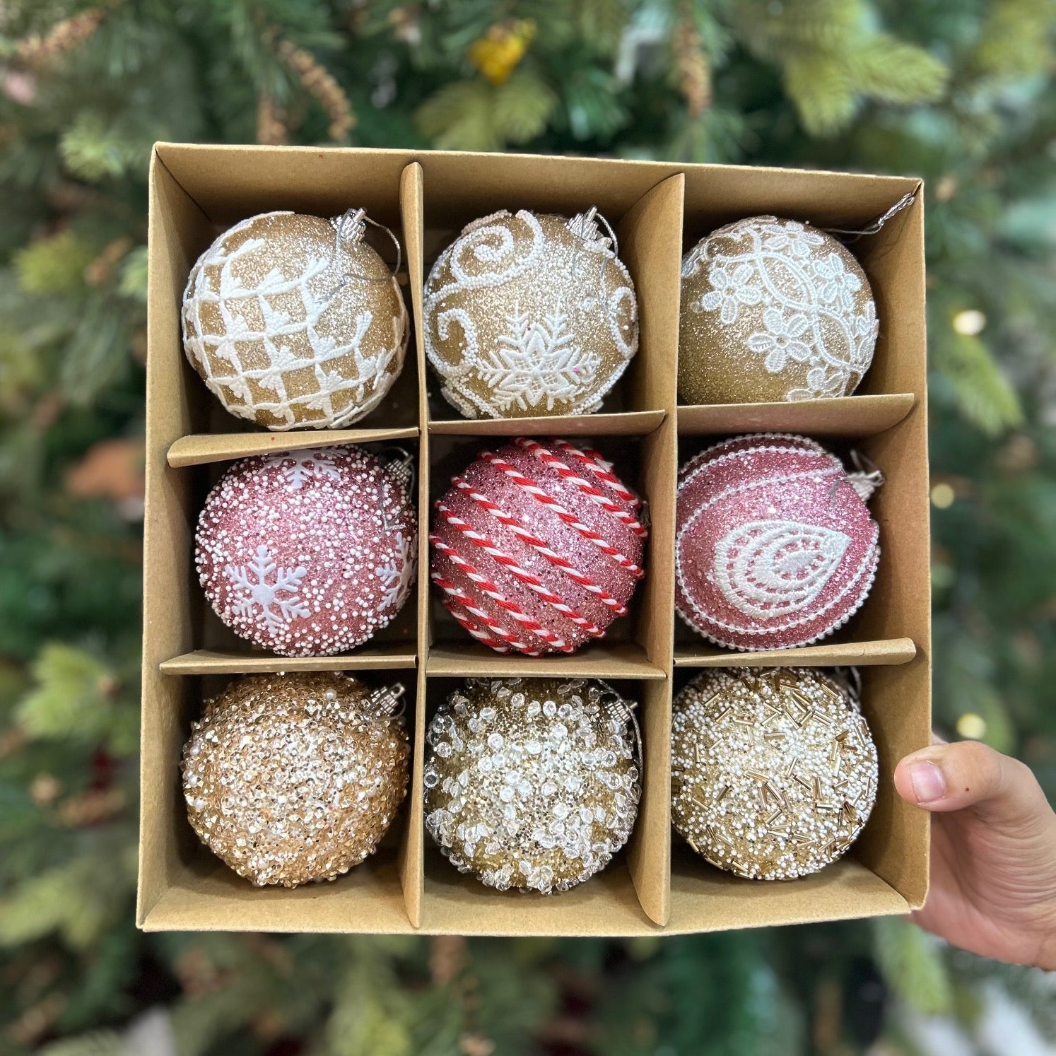 9PCs Shimmer / Embellished Baubles Set