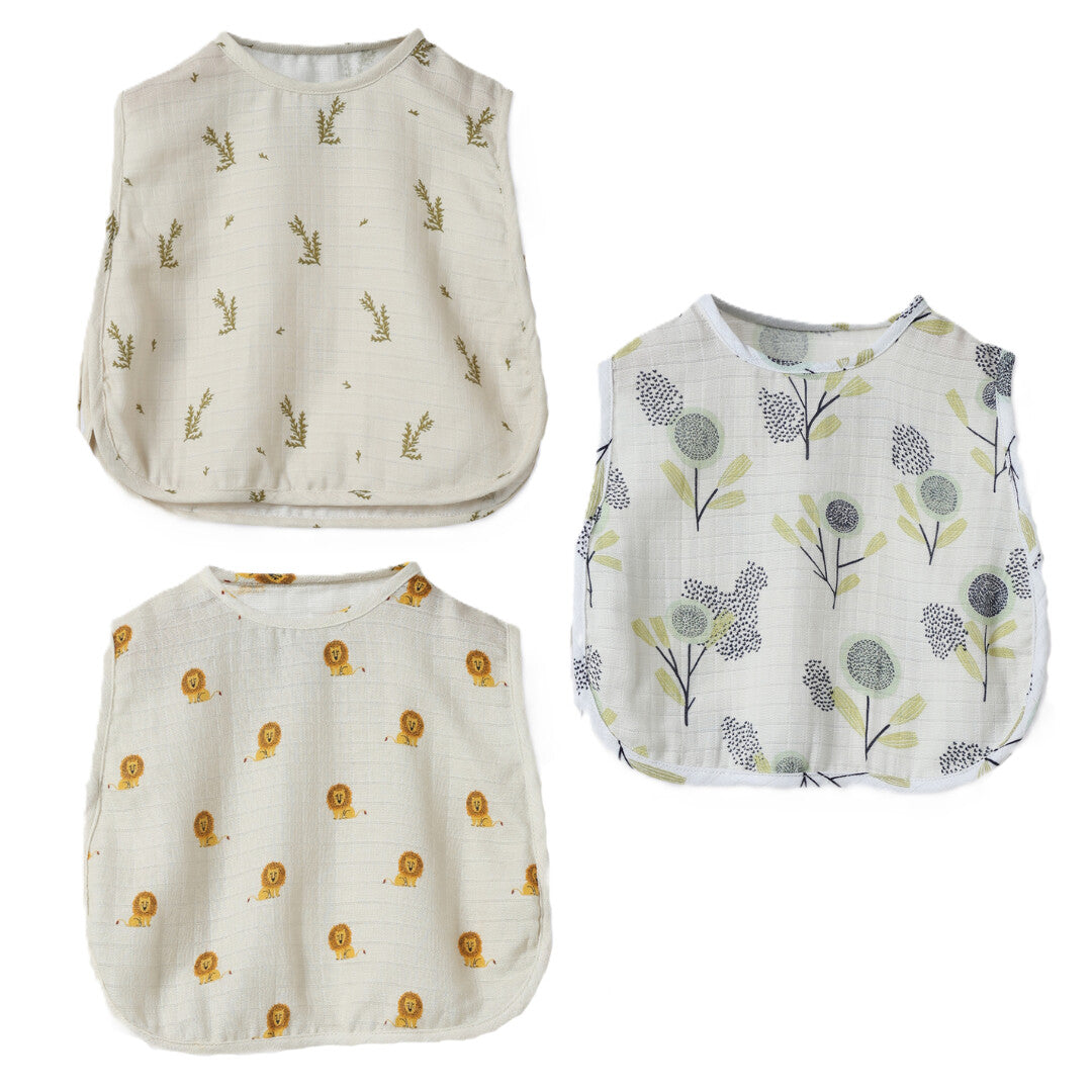 Dulaar Organic Muslin Jhabla (Set of 3) - Green Zen + The Sparrow and Flower + Just Lion Around