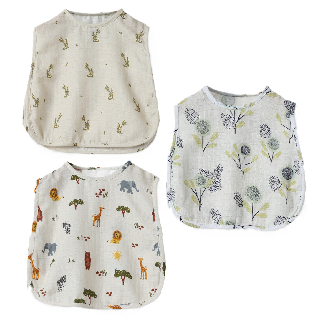 Dulaar Organic Muslin Jhabla (Set of 3) - Green Zen + The Sparrow and Flower + Squad Goals