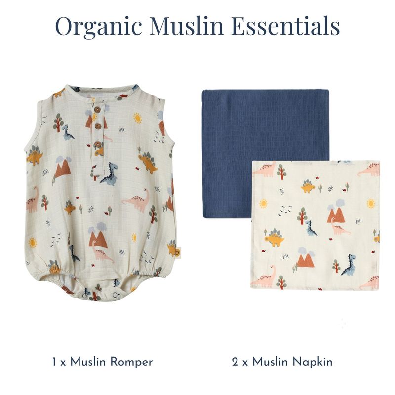 Organic Muslin Essentials (Set of 3) - Romper + 2 Face Napkin