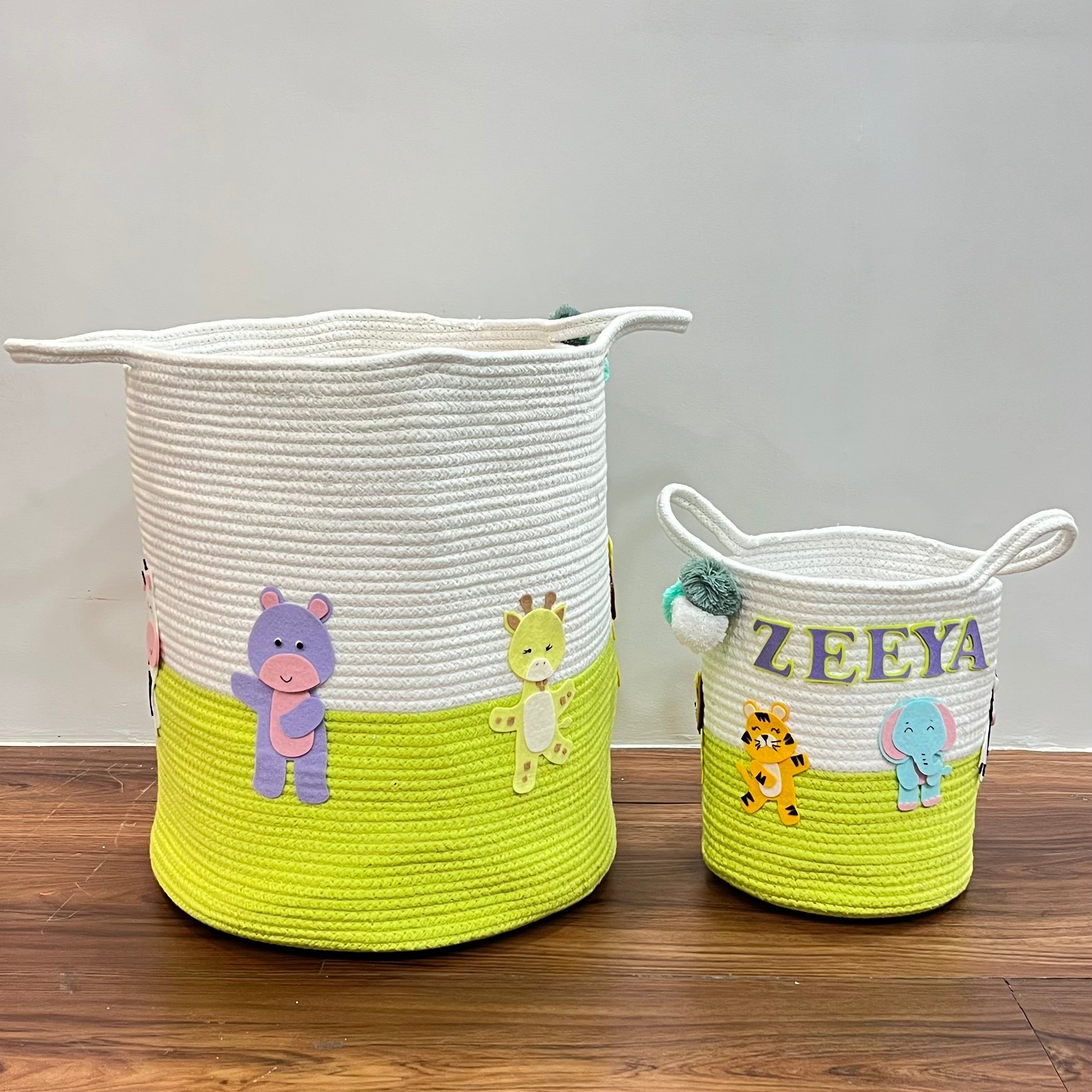 Jute Cotton Storage Basket - Medium/ Large/ Set of Two Animal Kingdom