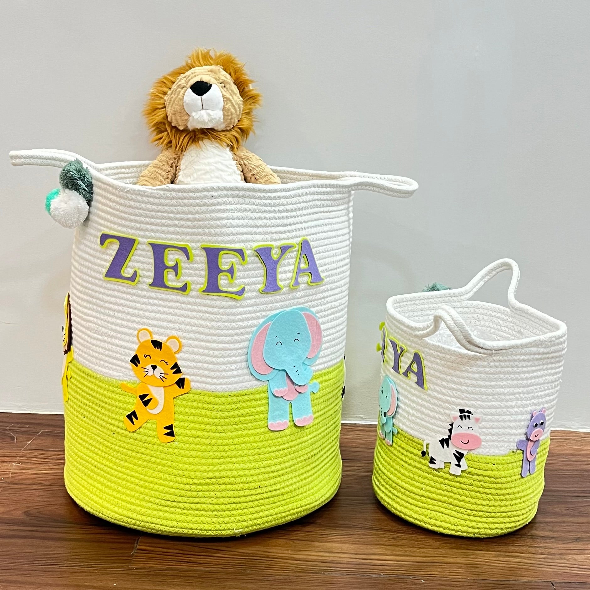 Jute Cotton Storage Basket - Medium/ Large/ Set of Two Animal Kingdom