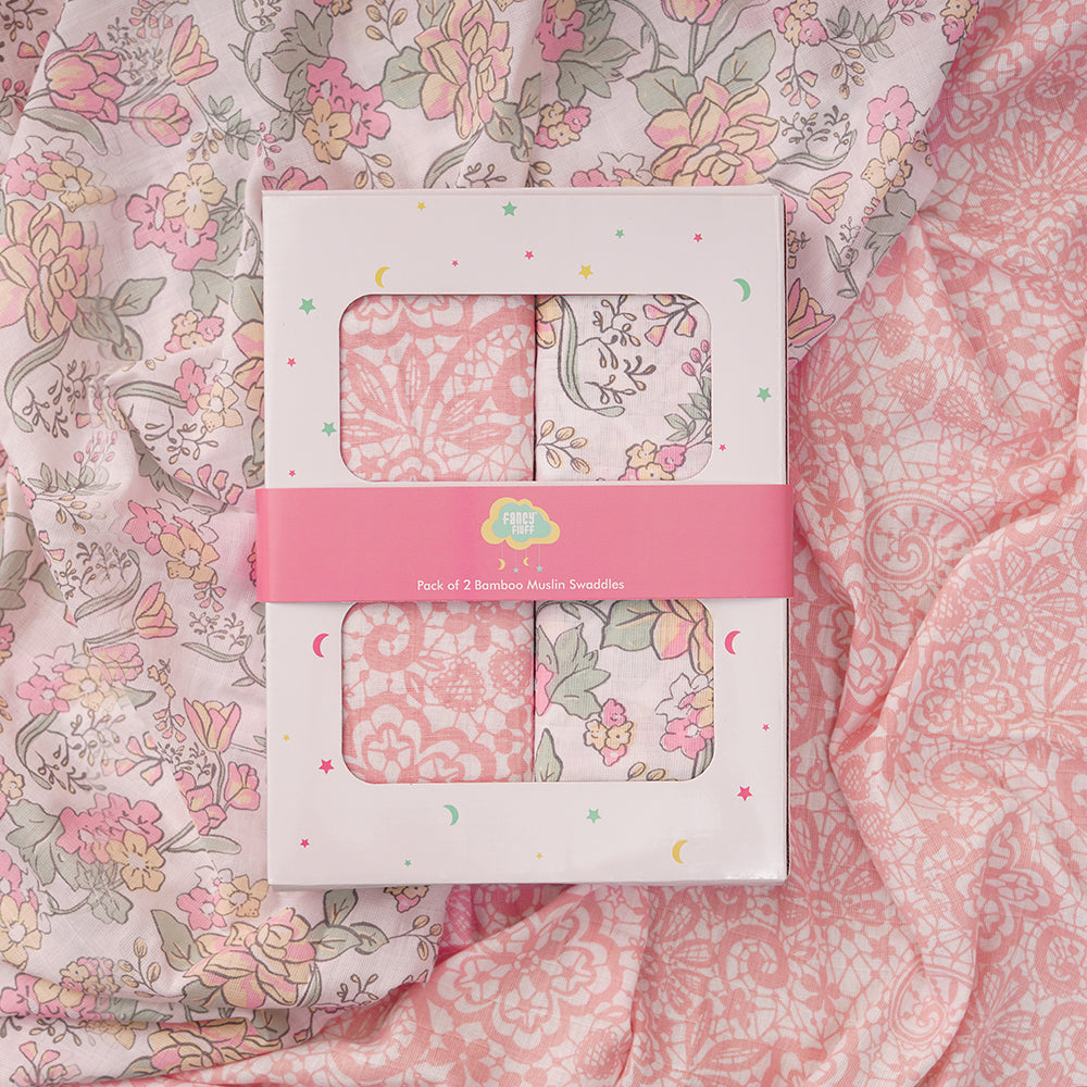Pack of 2 Bamboo Muslin Swaddles - Bloom