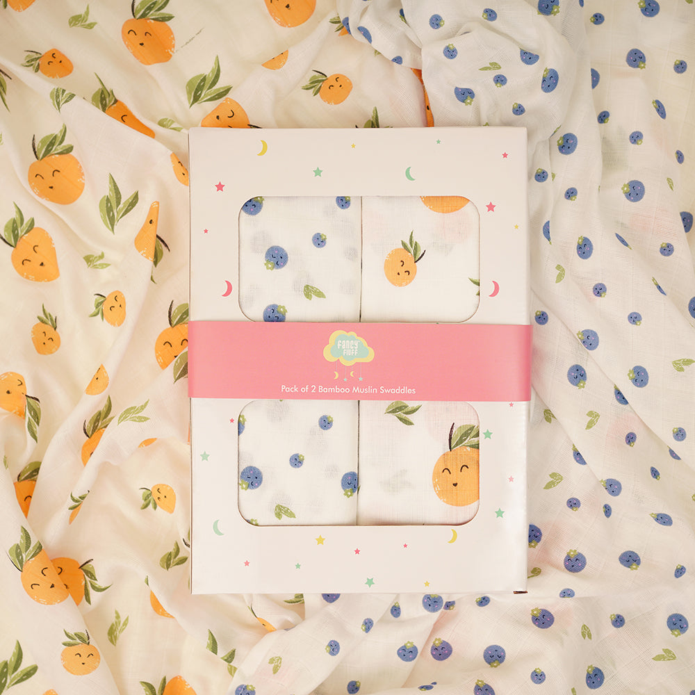 Pack of 2 Bamboo Muslin Swaddles - Jolly