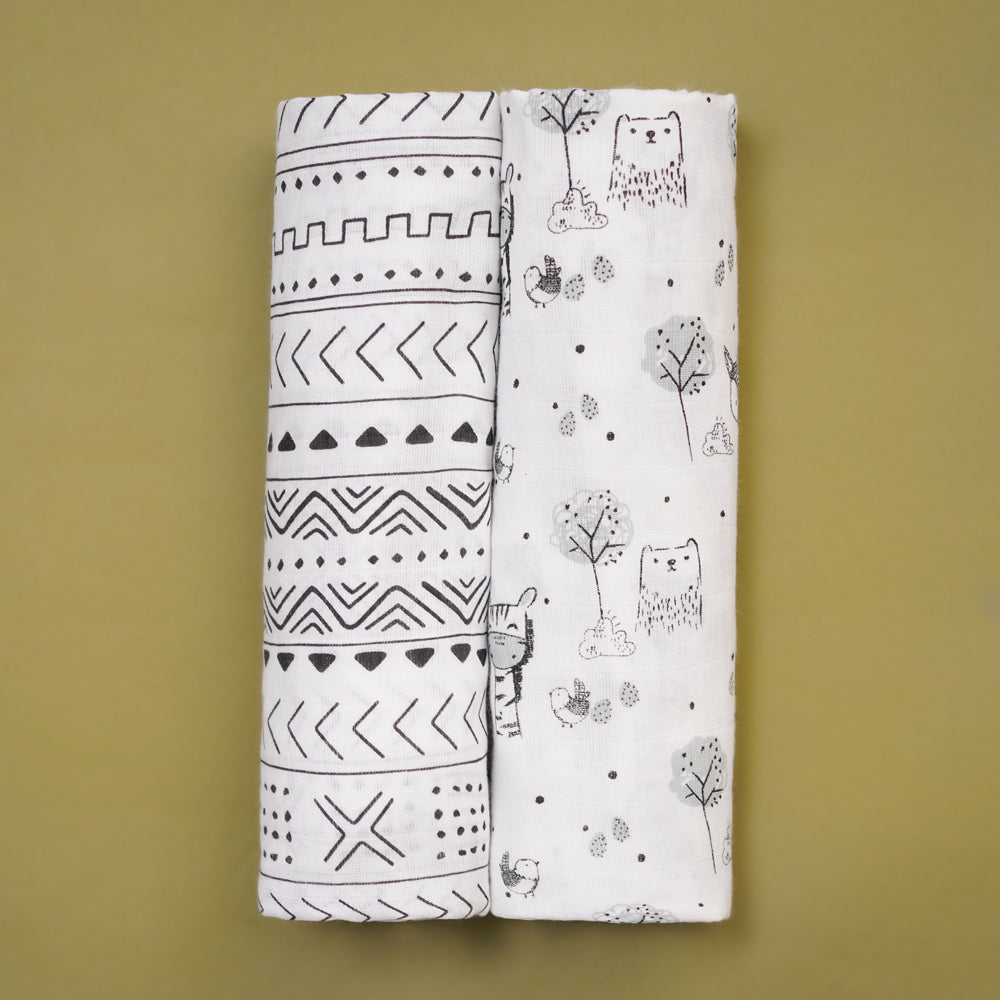Pack of 2 Bamboo Muslin Swaddles - Wilderness