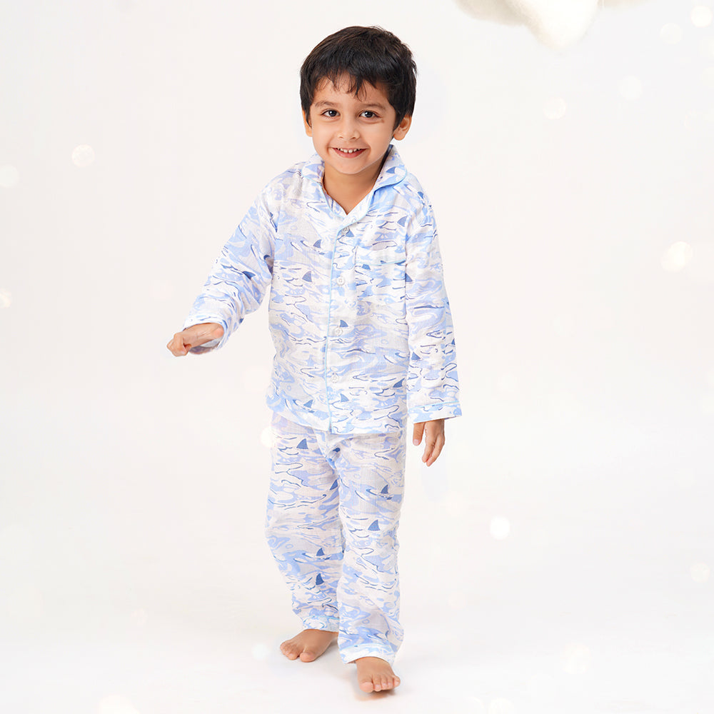 Bamboo Muslin Night Suit - Ocean