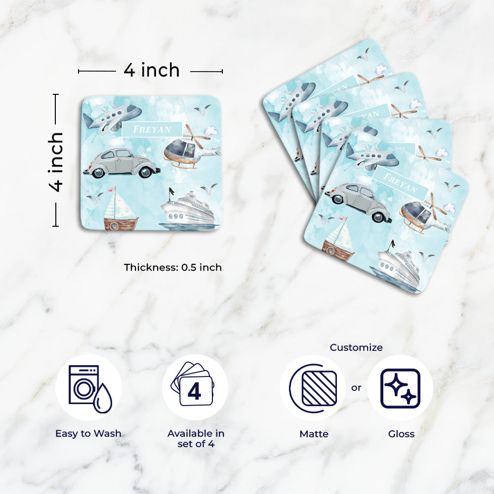 Transport Tableware Set (kids) (4 Placemats & 4 Casters)