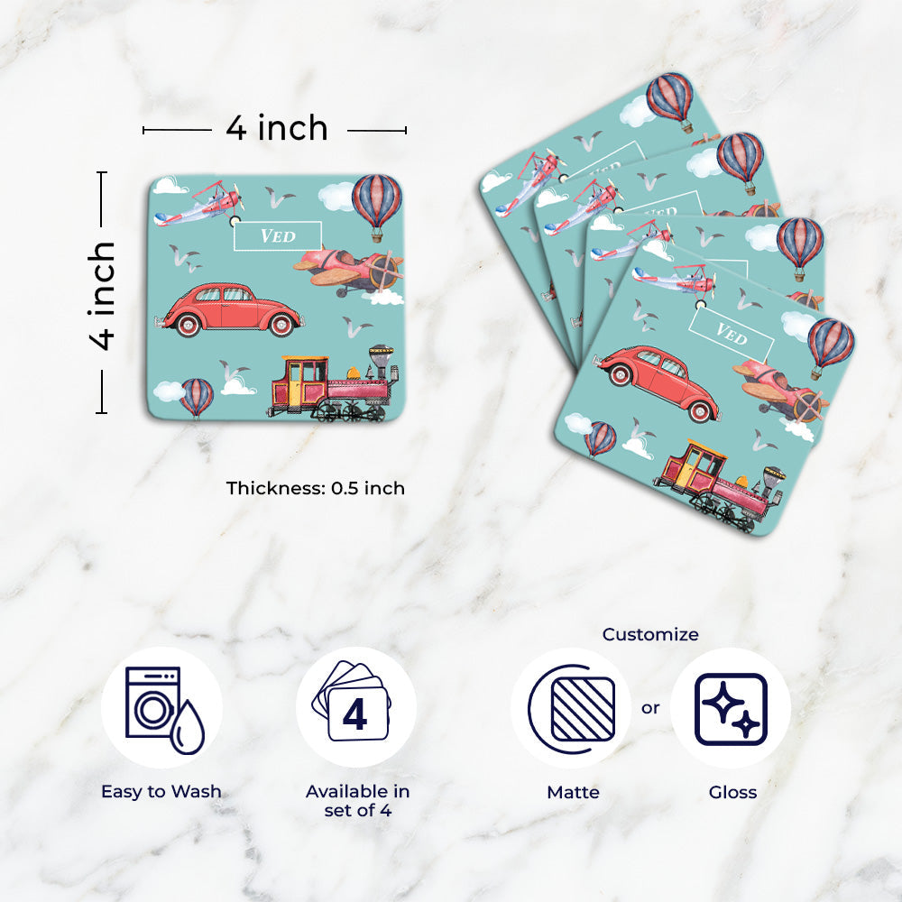Transport Tableware Set (kids) (4 Placemats & 4 Casters)