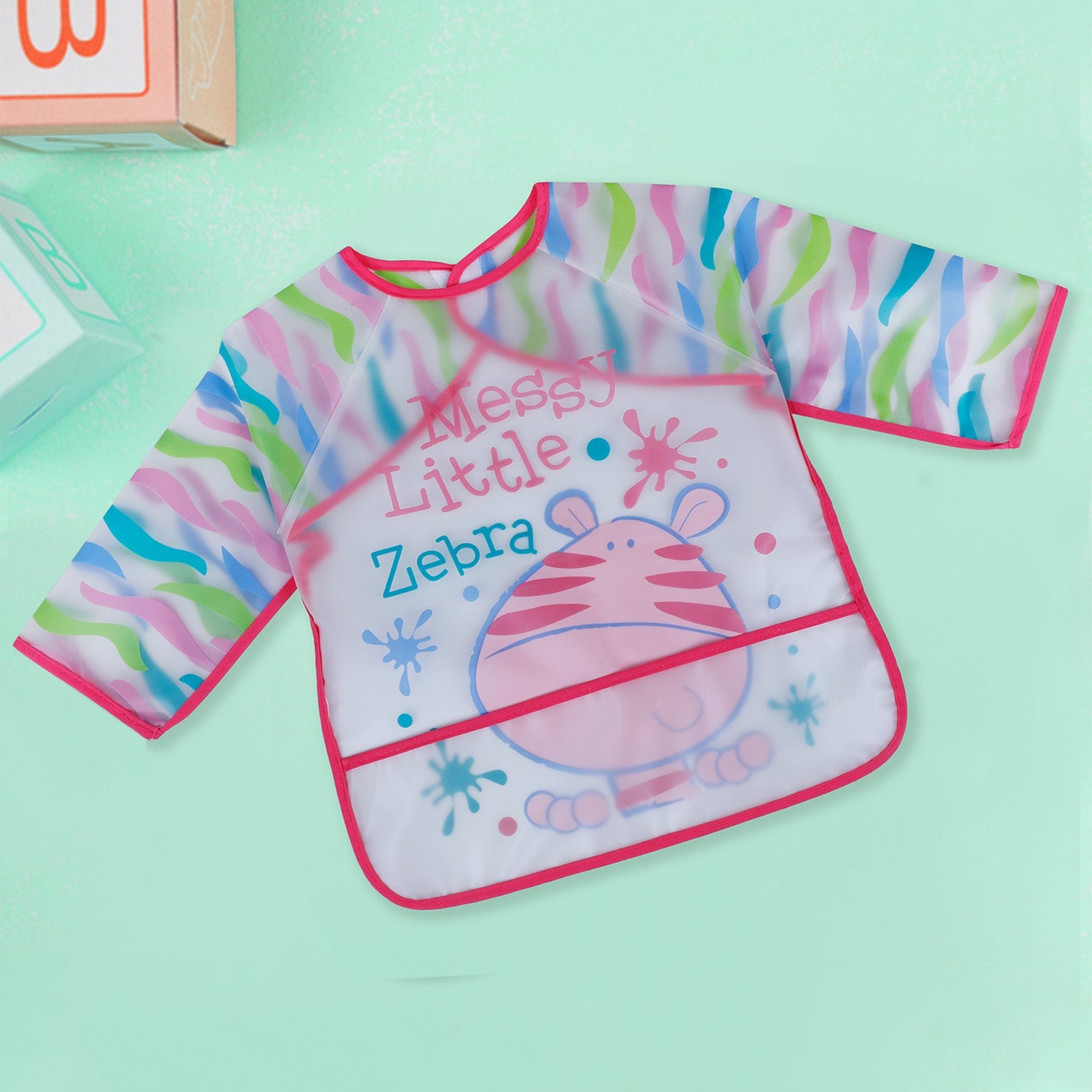 Baby Moo Messy Lil Zebra Long Sleeves Waterproof Wear Me Bib - Pink - Baby Moo