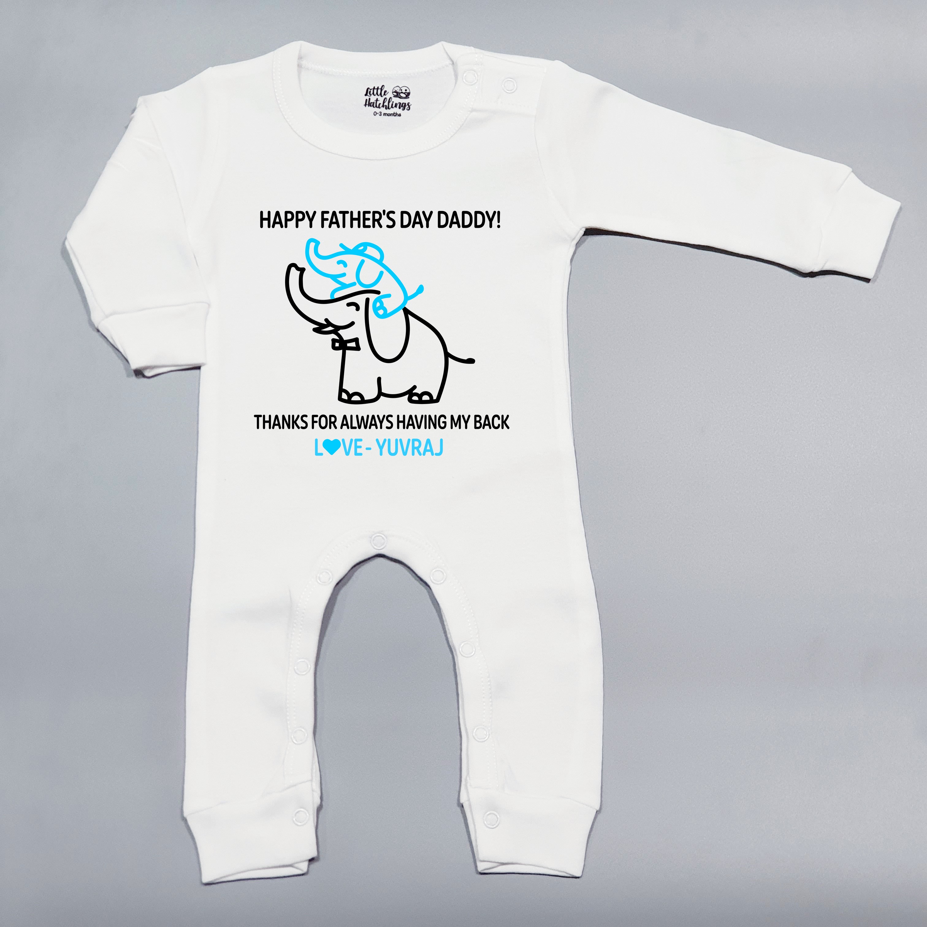 Daddy Thank You For Having My Back White Onesie / Romper / Tshirt (Blue)