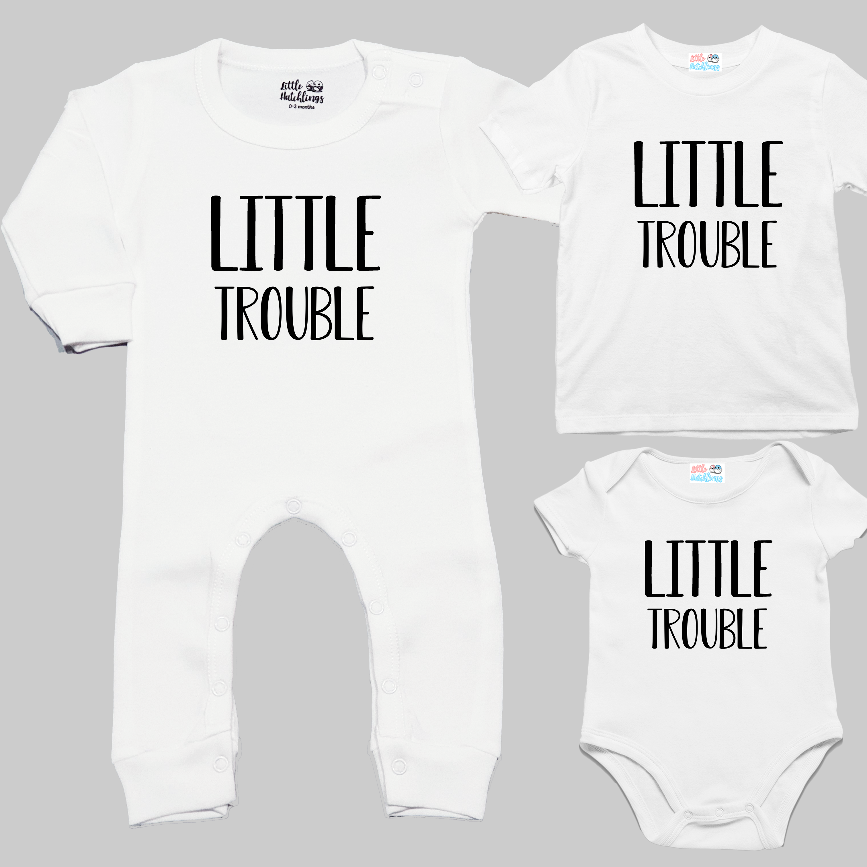 Big + Little Trouble White and Black Combo - Adult Tshirt + Kids Tshirt