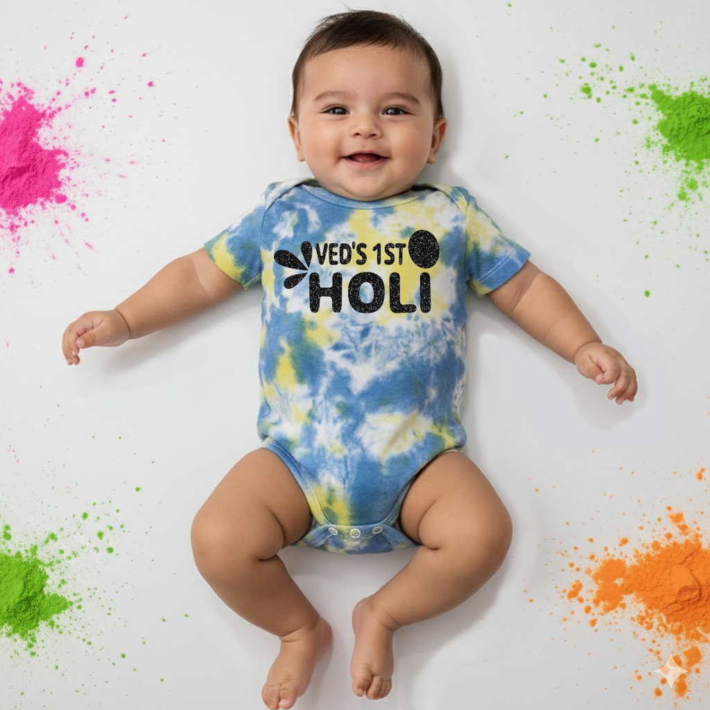 First Holi Splash Blue Tie Dye Onesie