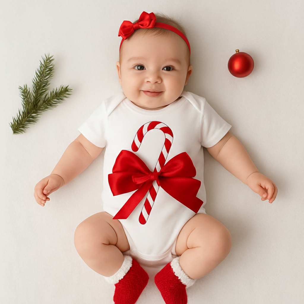Christmas Candy Cane with Big Satin Bow (White)