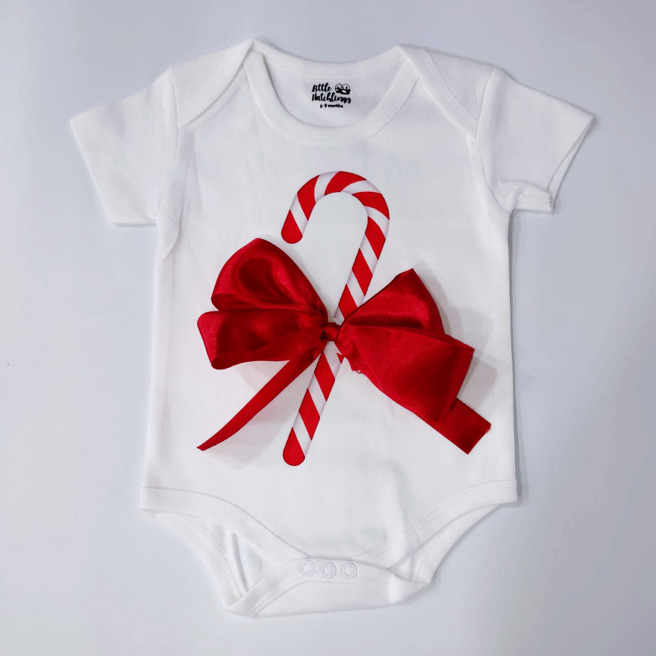 Christmas Candy Cane with Big Satin Bow (White)
