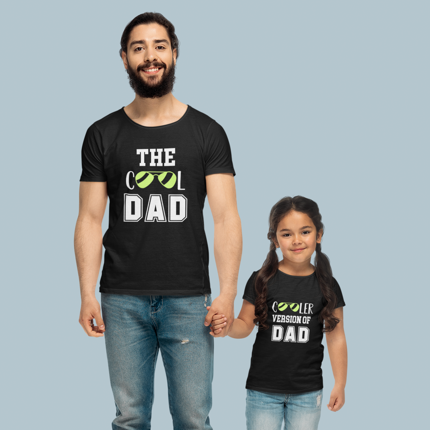 The Cool Dad + Cooler Version Of Dad Black Combo - Onesie + Adult T-shirt