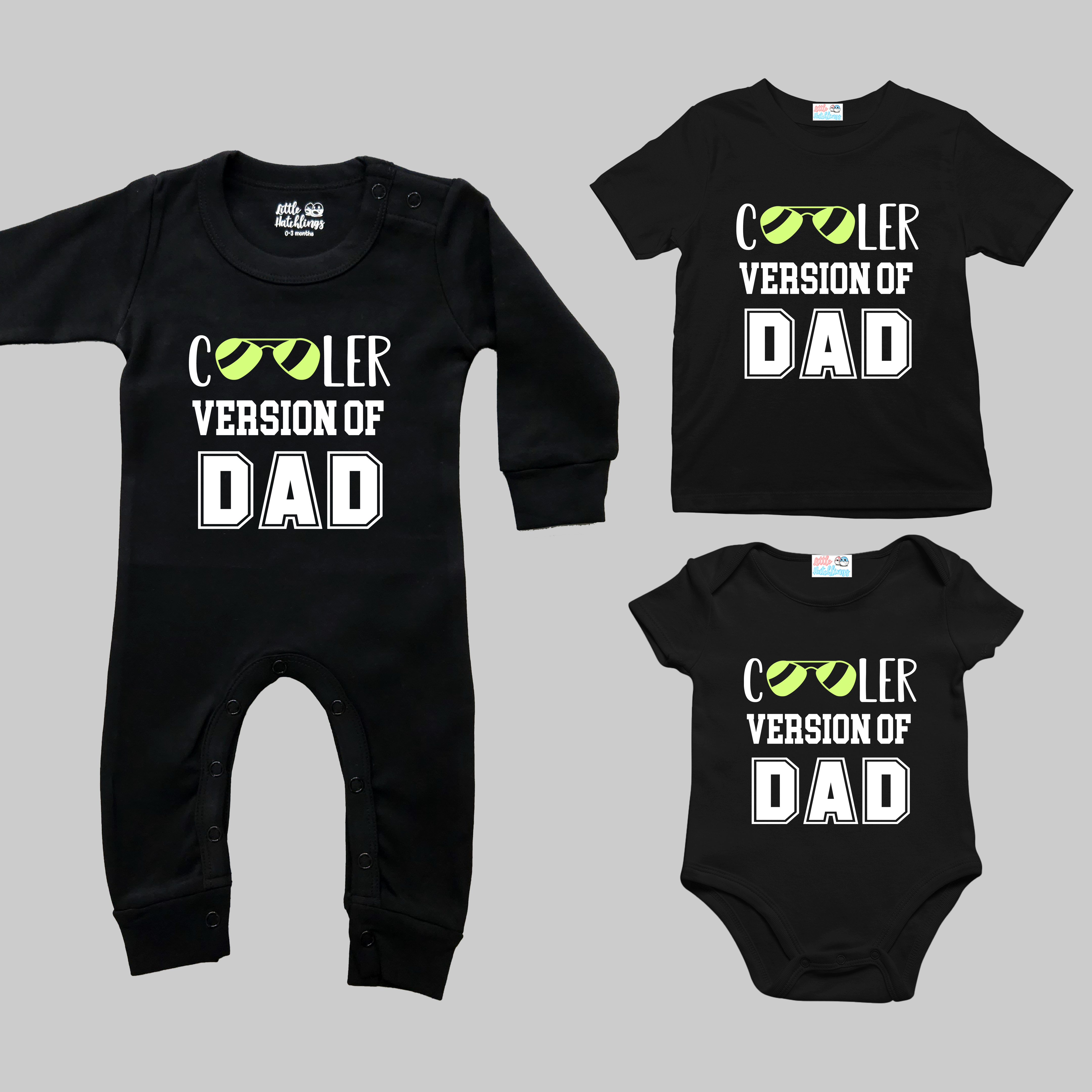 The Cool Dad + Cooler Version Of Dad Black Combo - Adult Tshirt + Full Romper