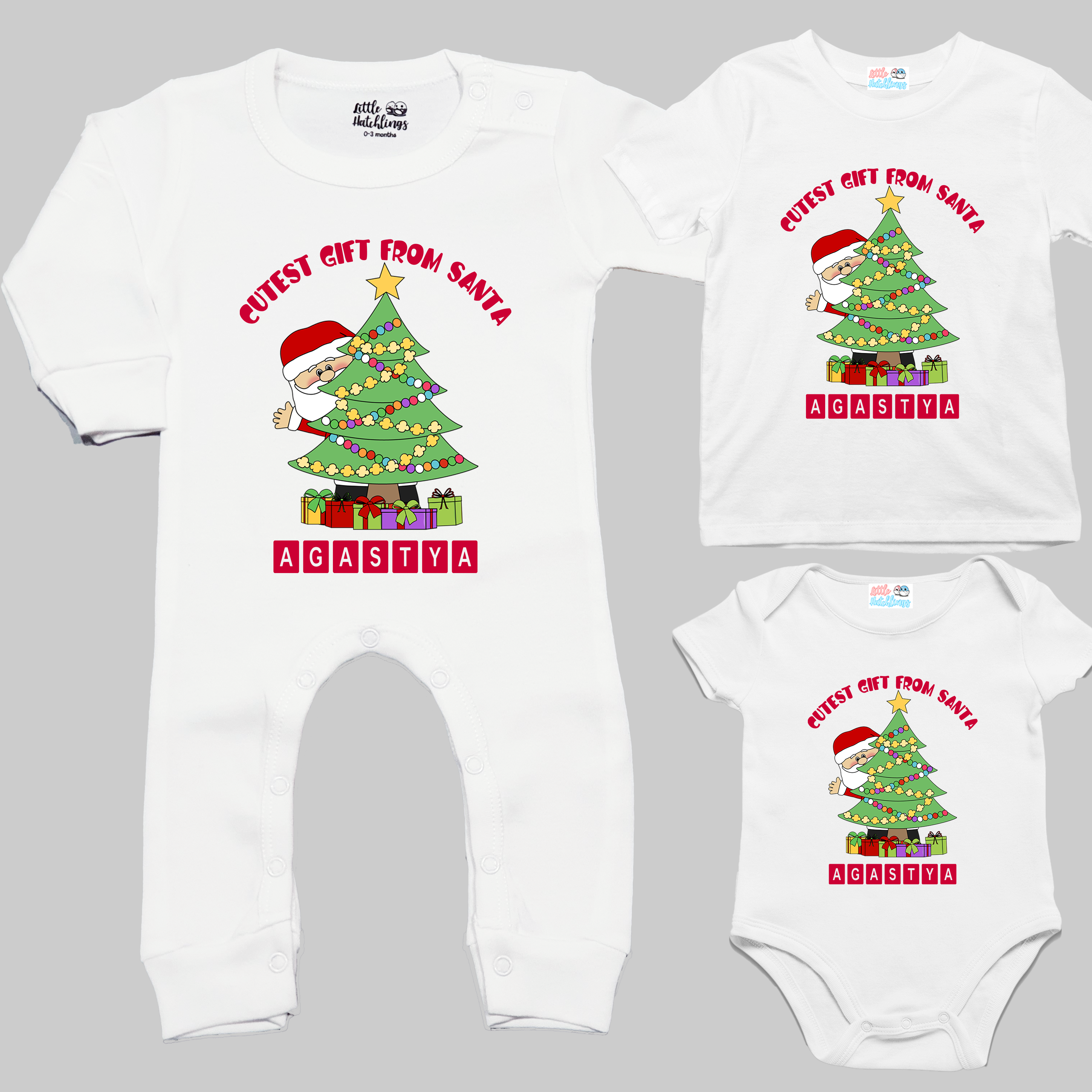 Cutest Gift from Santa (Behind Tree) White Onesie / Full Romper / Tshirt