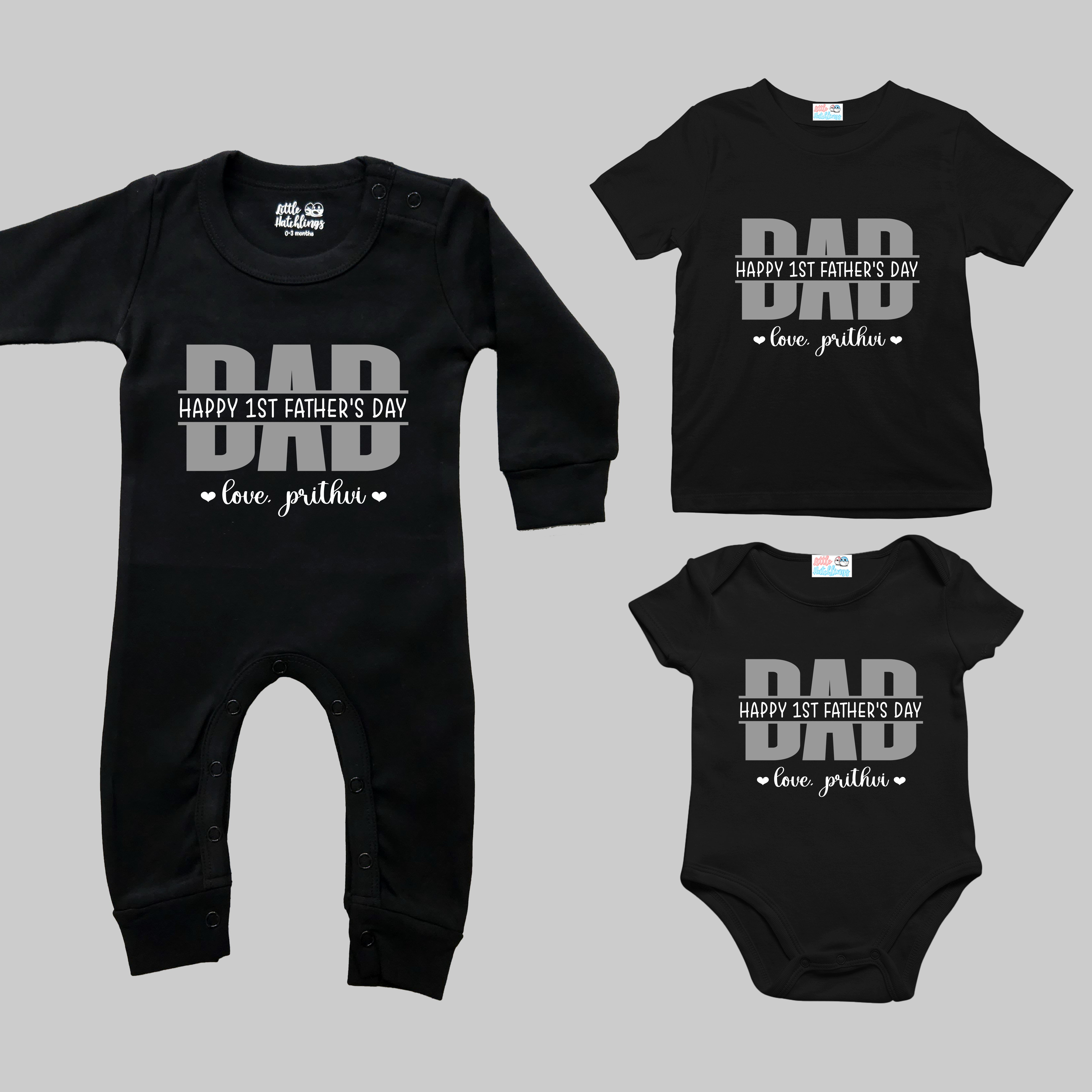 Dad Monogram First Father's Day Black Oensie / Tshirt / Romper