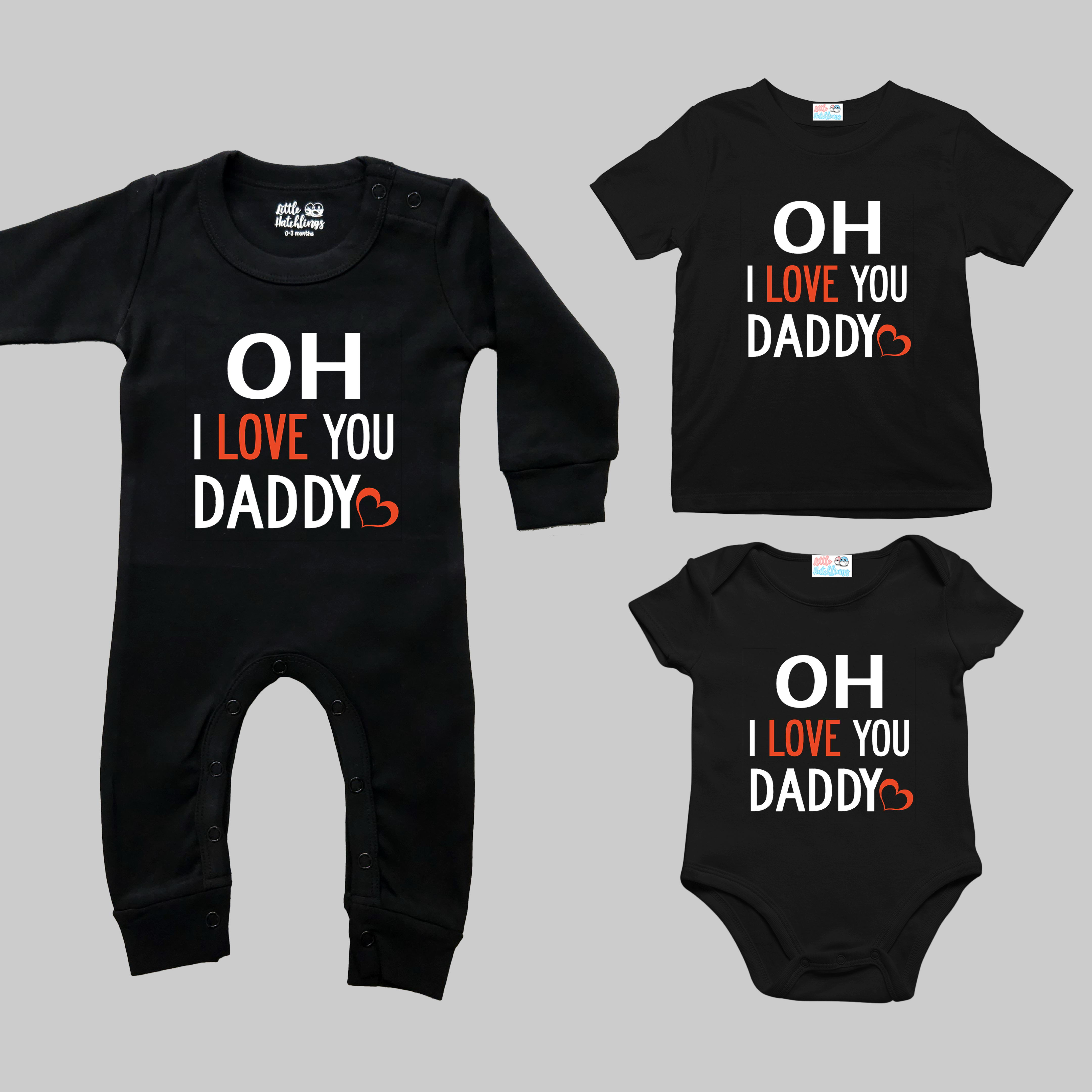 Tu Mera Dil Oh I Love You Daddy Black Combo - Adult Tshirt + Full Romper