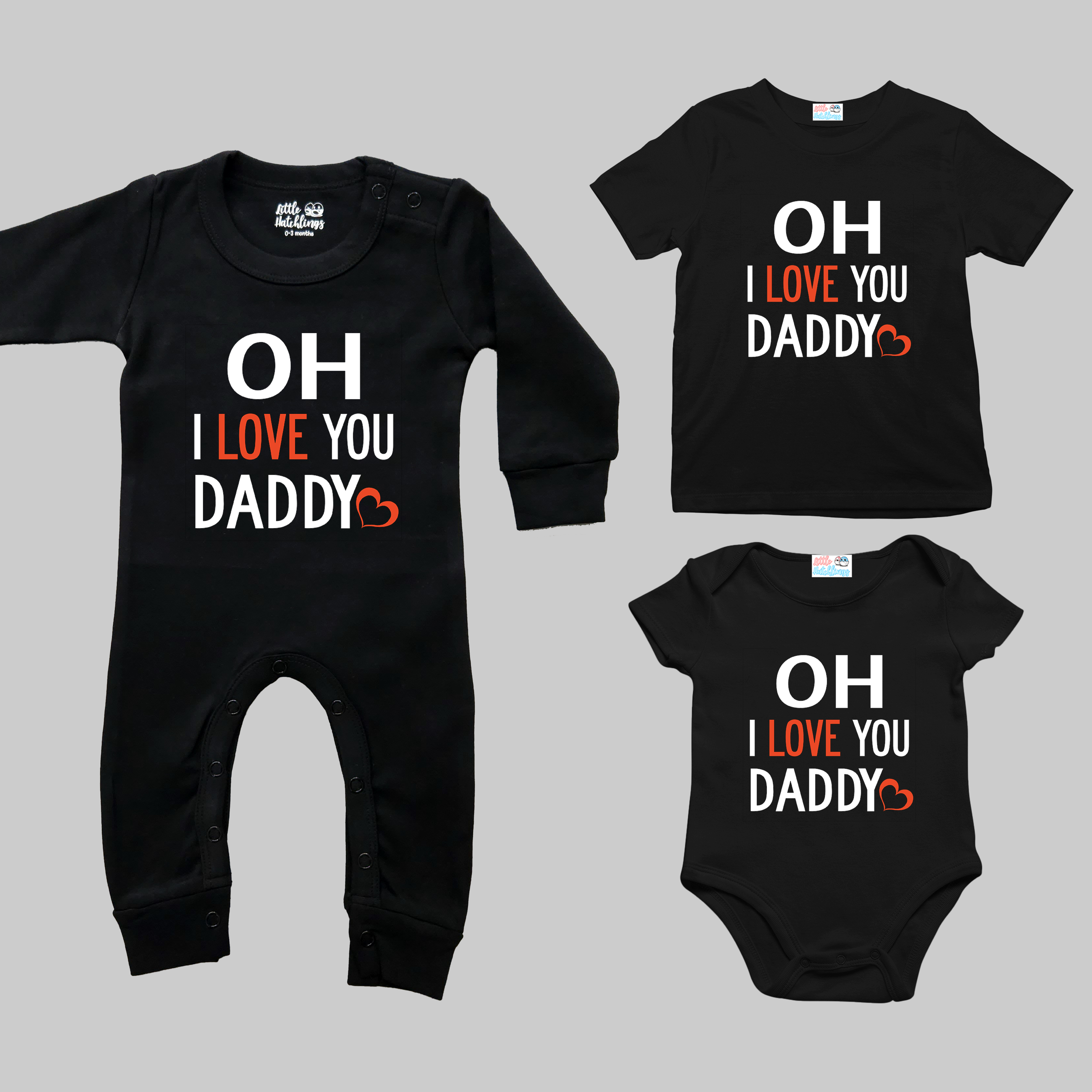 Tu Mera Dil Oh I Love You Daddy Black Combo - Adult Tshirt + Kids Tshirt