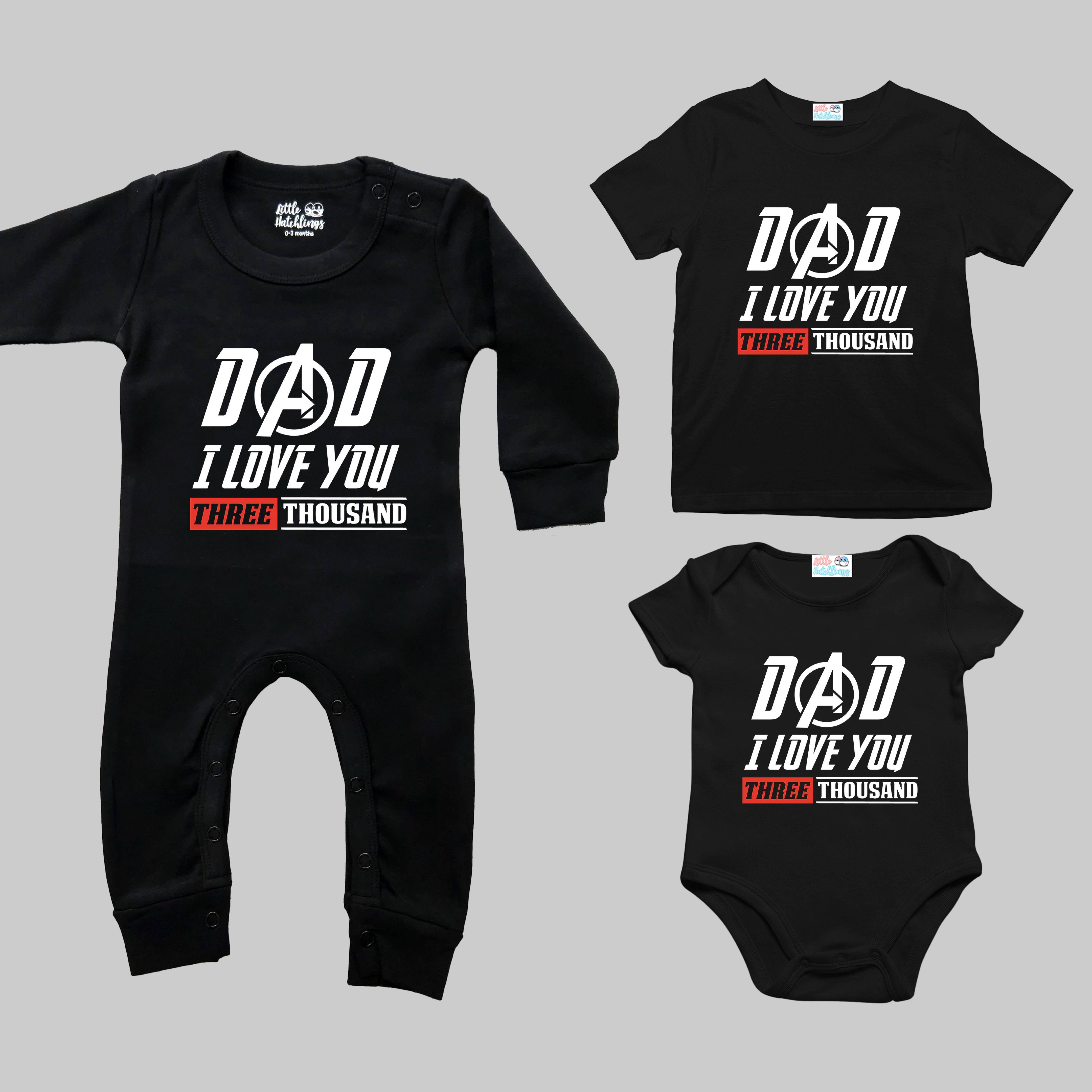 Love You 3000 Dad & Son Black Combo - Adult Tshirt + Full Romper
