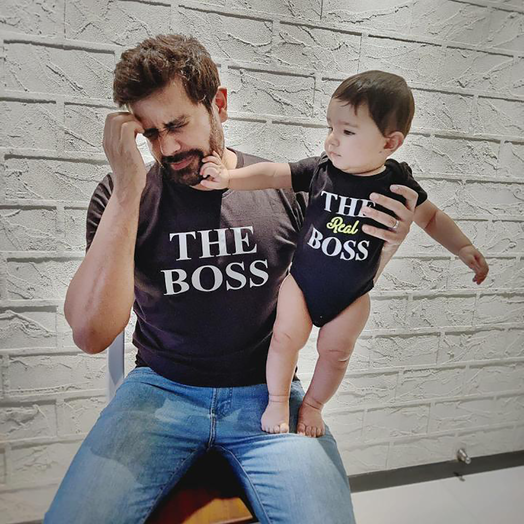 The Boss The Real Boss Black Combo - Onesie + Adult T-shirt