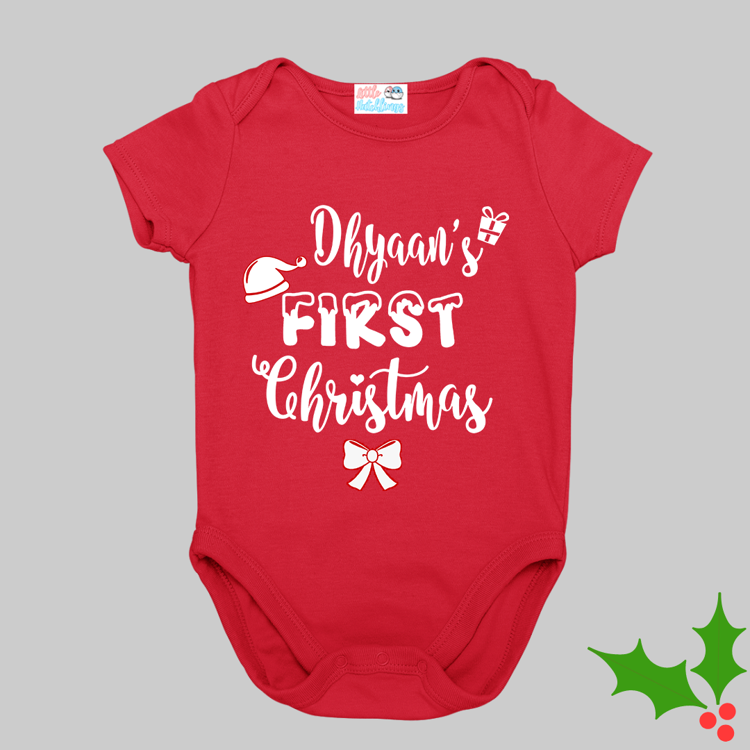 Personalised First Christmas Bow Onesies / Full Romper