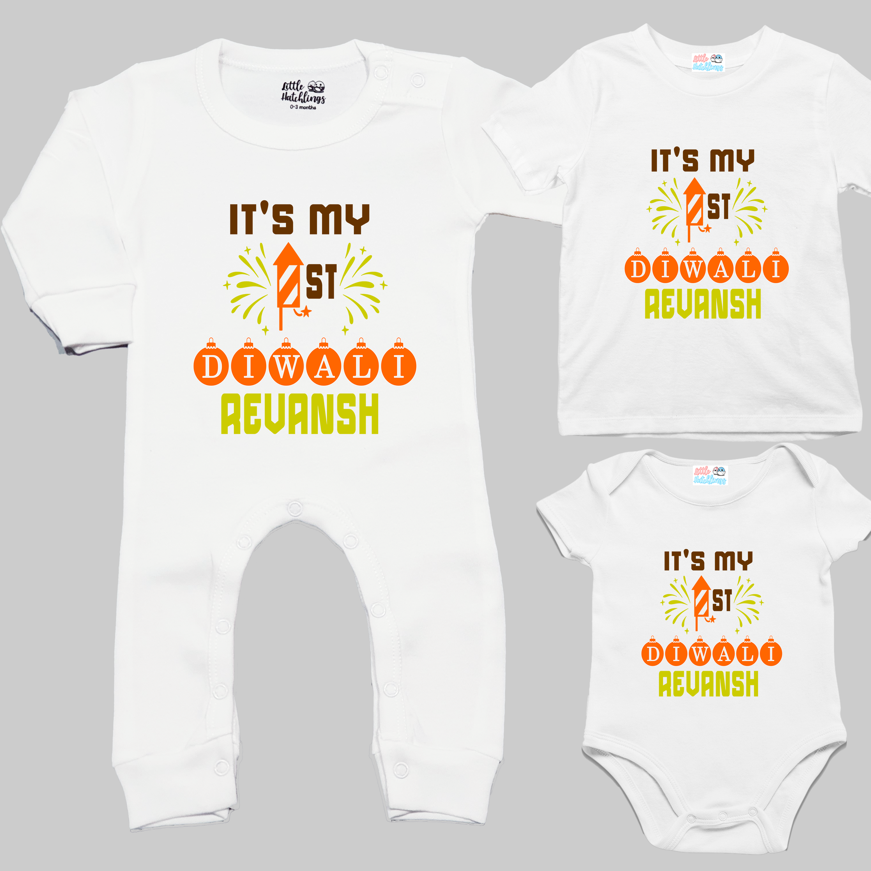 My First Diwali White Onesie / Full Romper /Tshirt (Rocket Sparks 2023)
