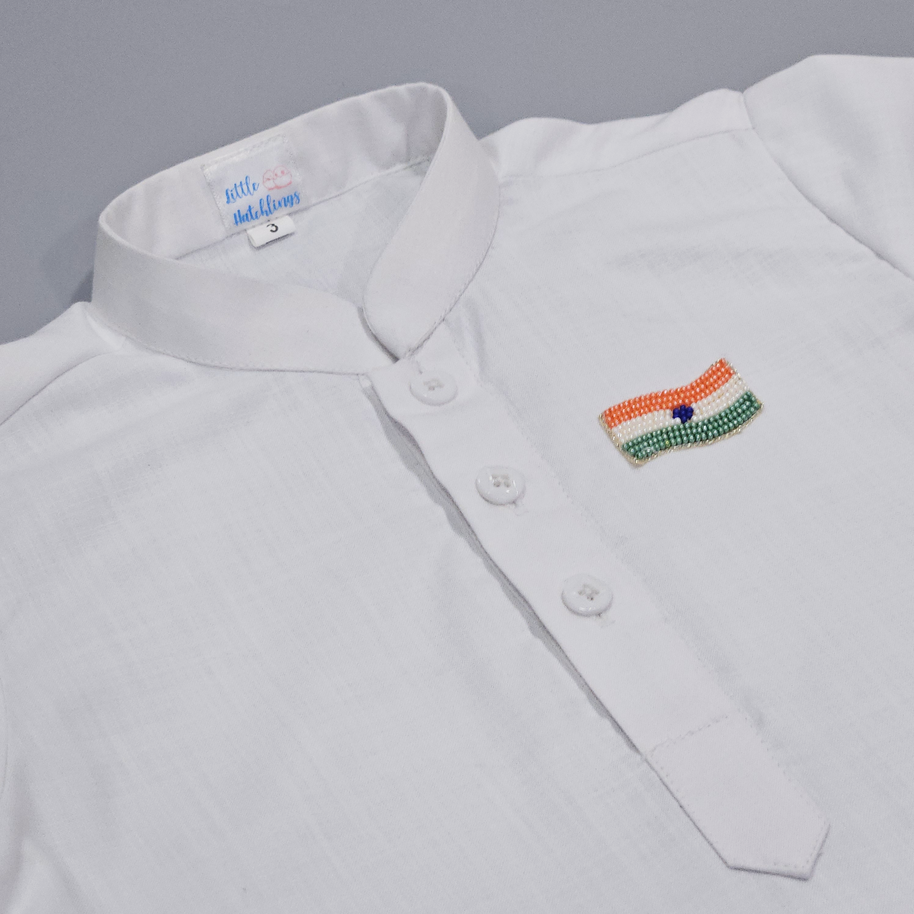 White Short Kurta with Embroidered Indian Flag