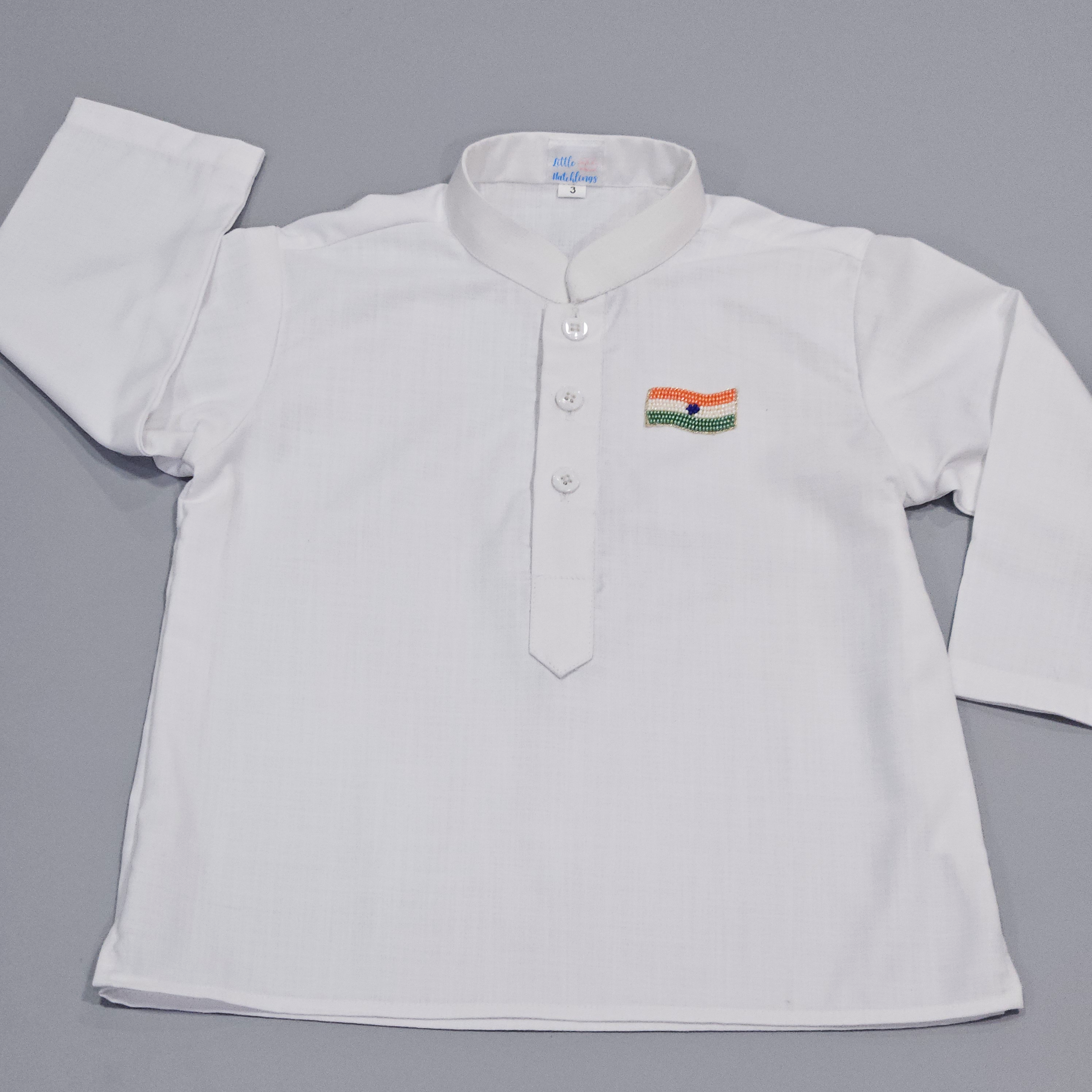 White Short Kurta with Embroidered Indian Flag