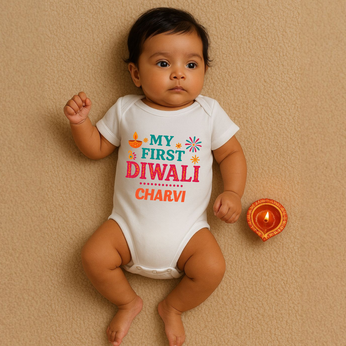 My First Diwali Multi Pattern White