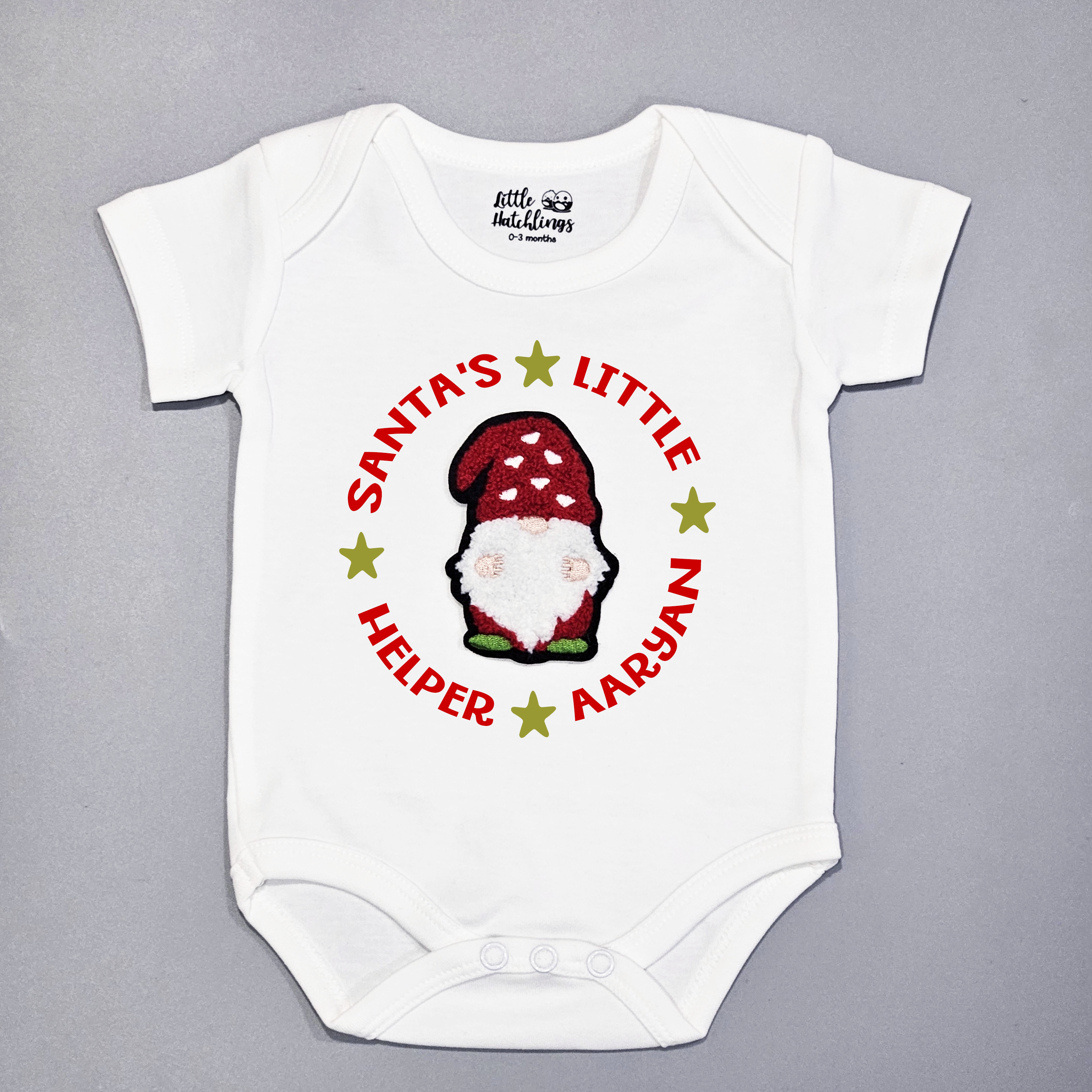 Santa's Helper Embossed Applique White Onesie / Romper / Tshirt