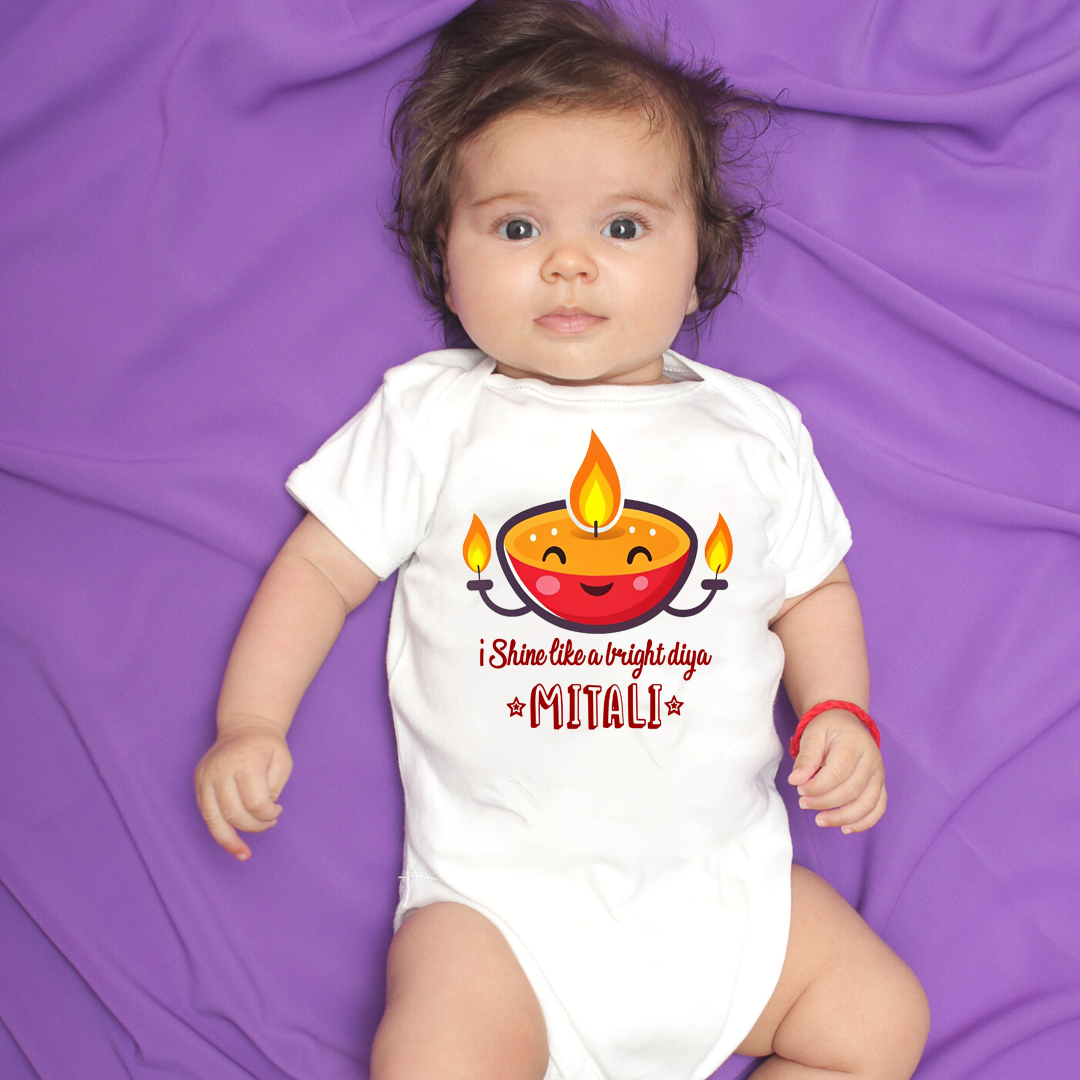 Shining Like a Bright Diya White Onesie/Full Romper/Tshirt