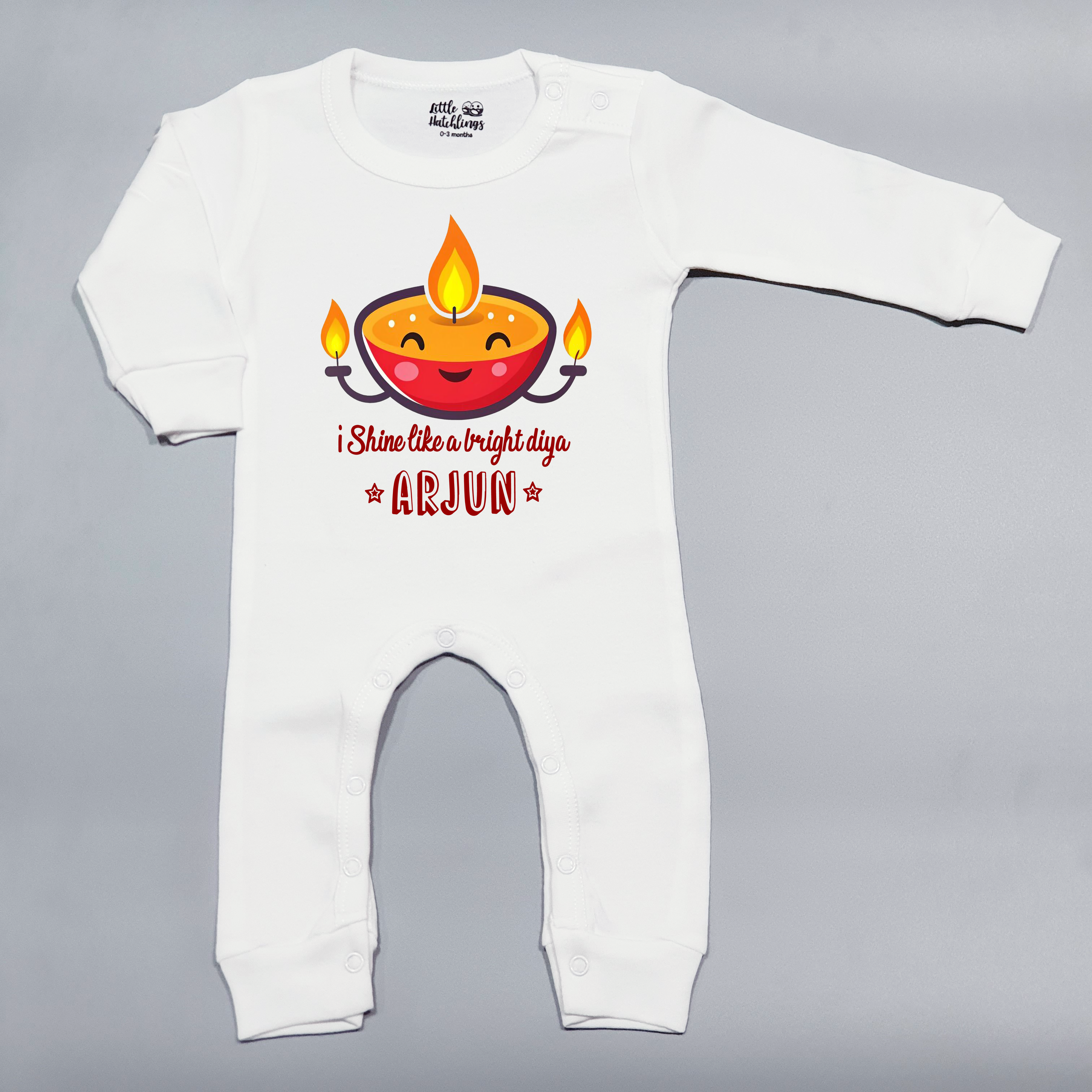 Shining Like a Bright Diya White Onesie/Full Romper/Tshirt
