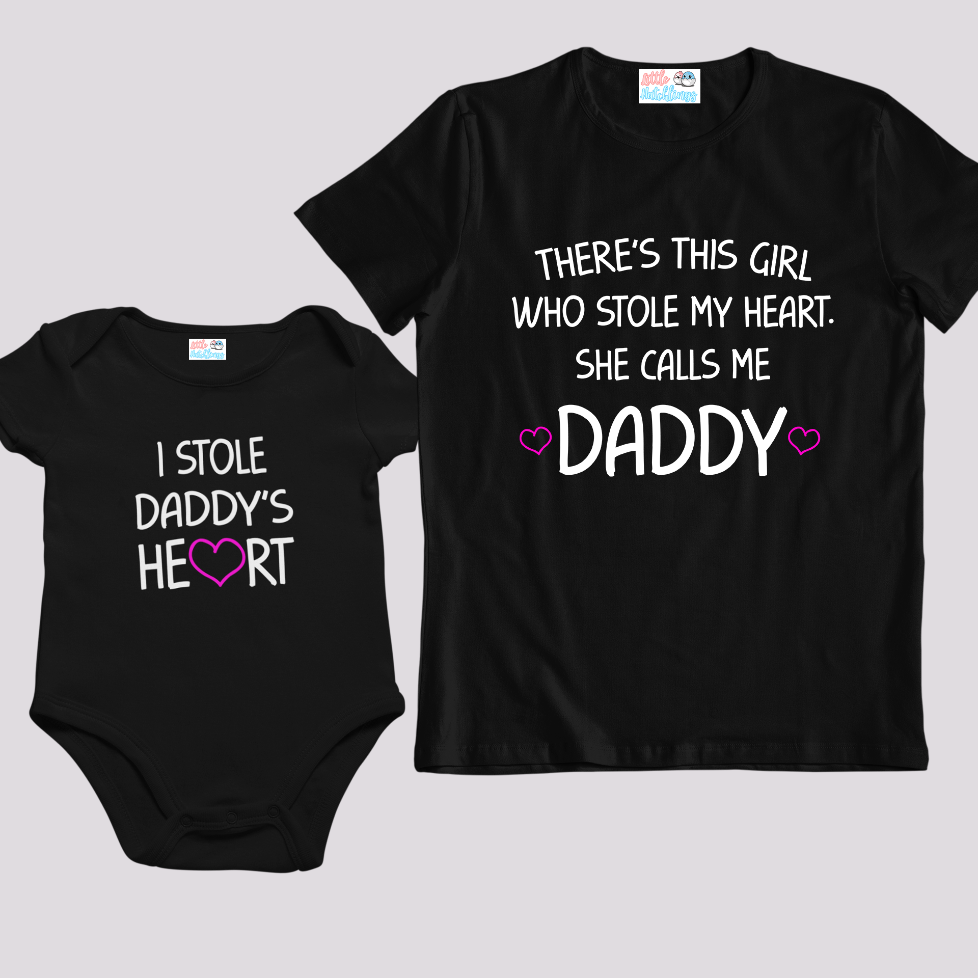 I Stole Daddy's Heart Black Combo - Onesie + Adult T-shirt