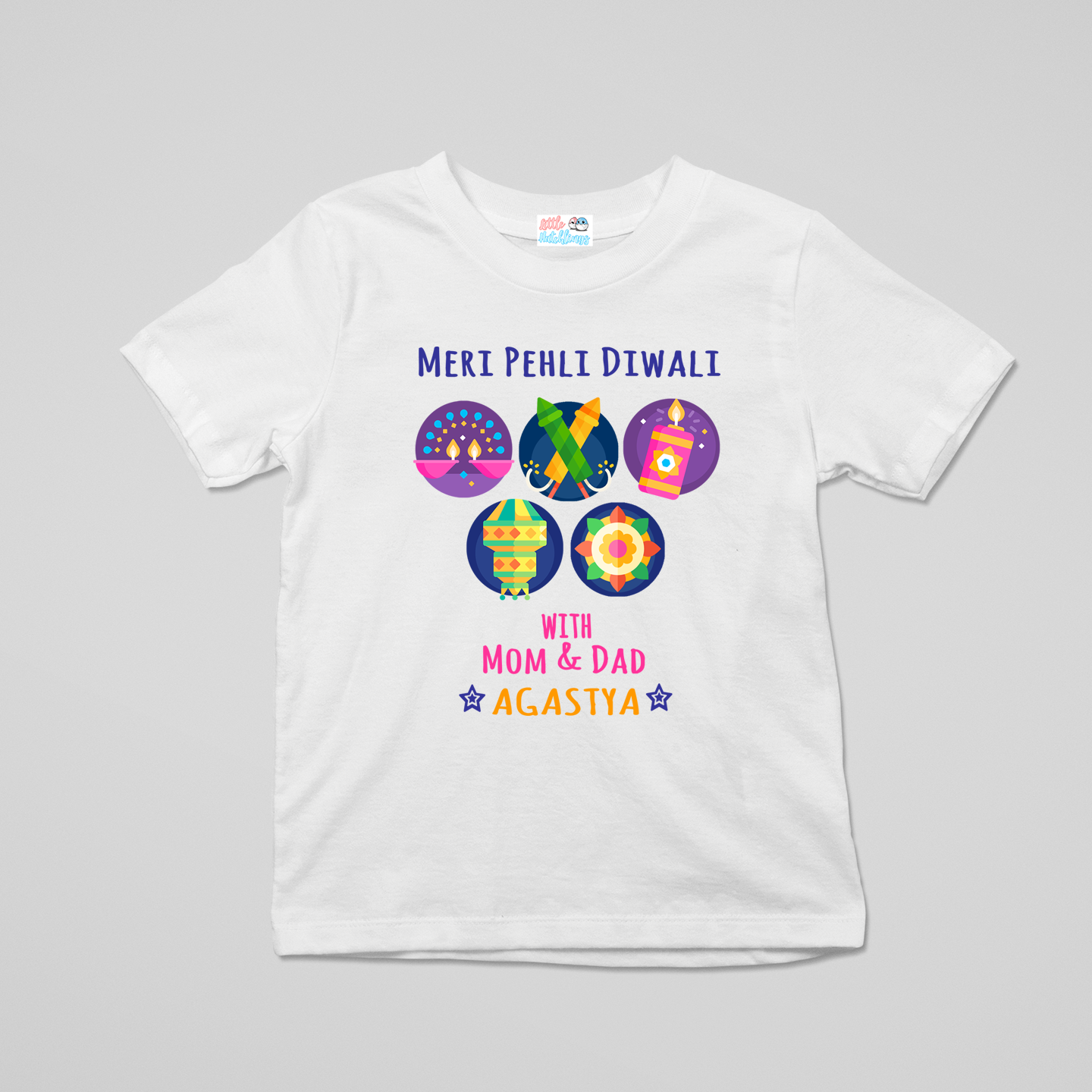 Meri Pehli Diwali With Icons White Onesie /Full Romper/ Tshirt