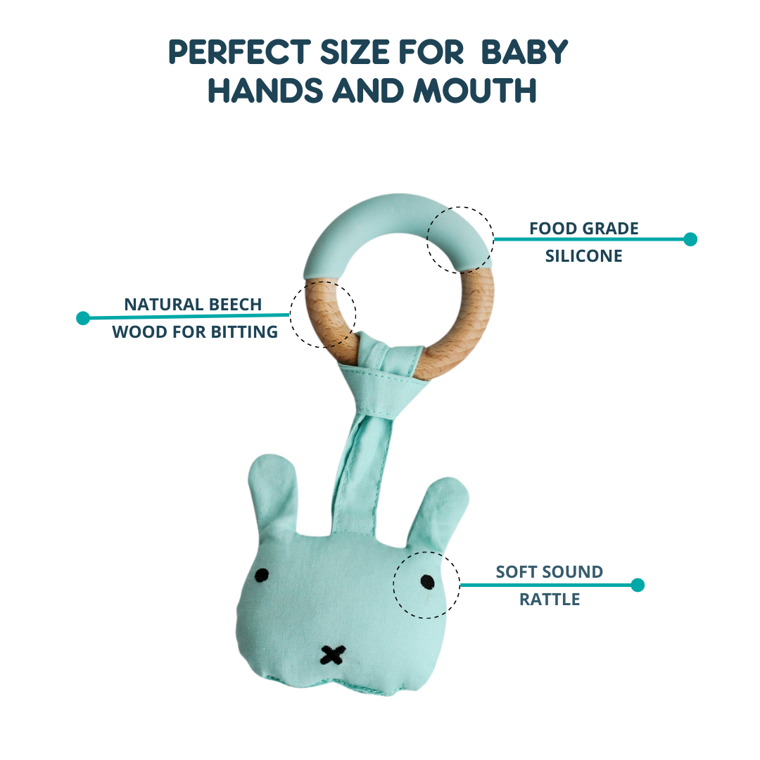Wood Plush Rattle Teether Toy - Blue