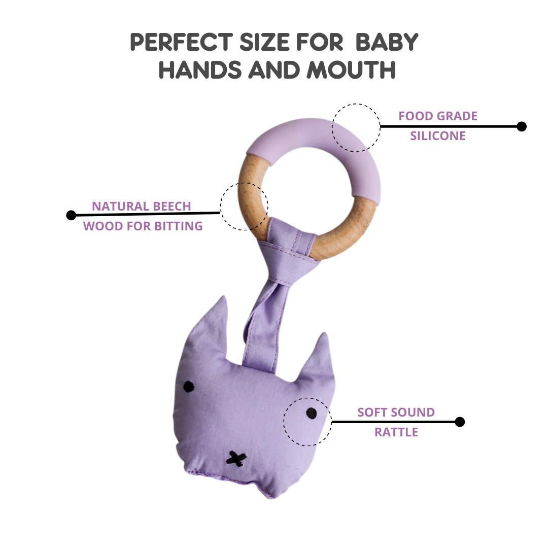 Wood Plush Rattle Teether Toy - Purple