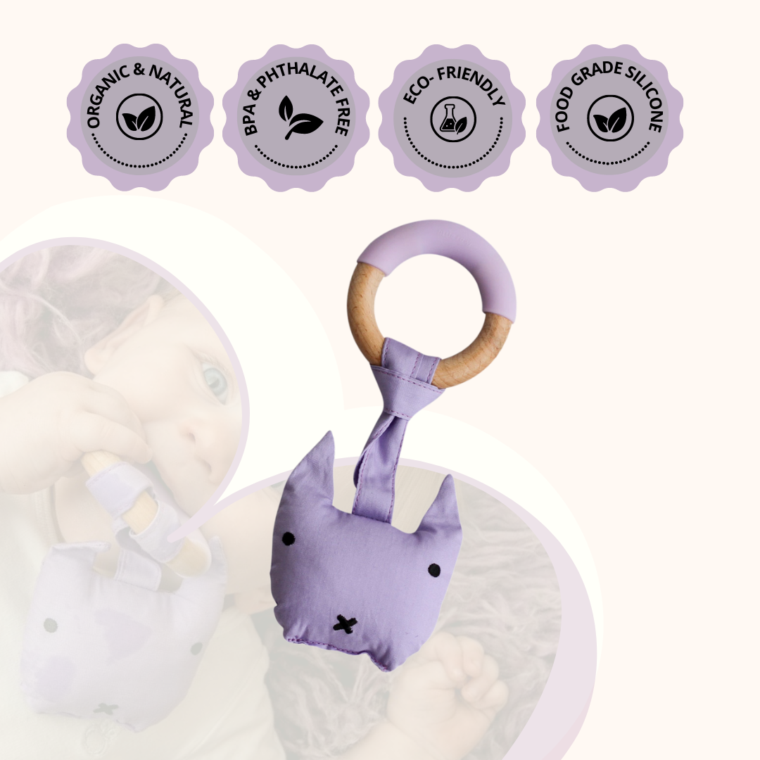 Wood Plush Rattle Teether Toy - Purple
