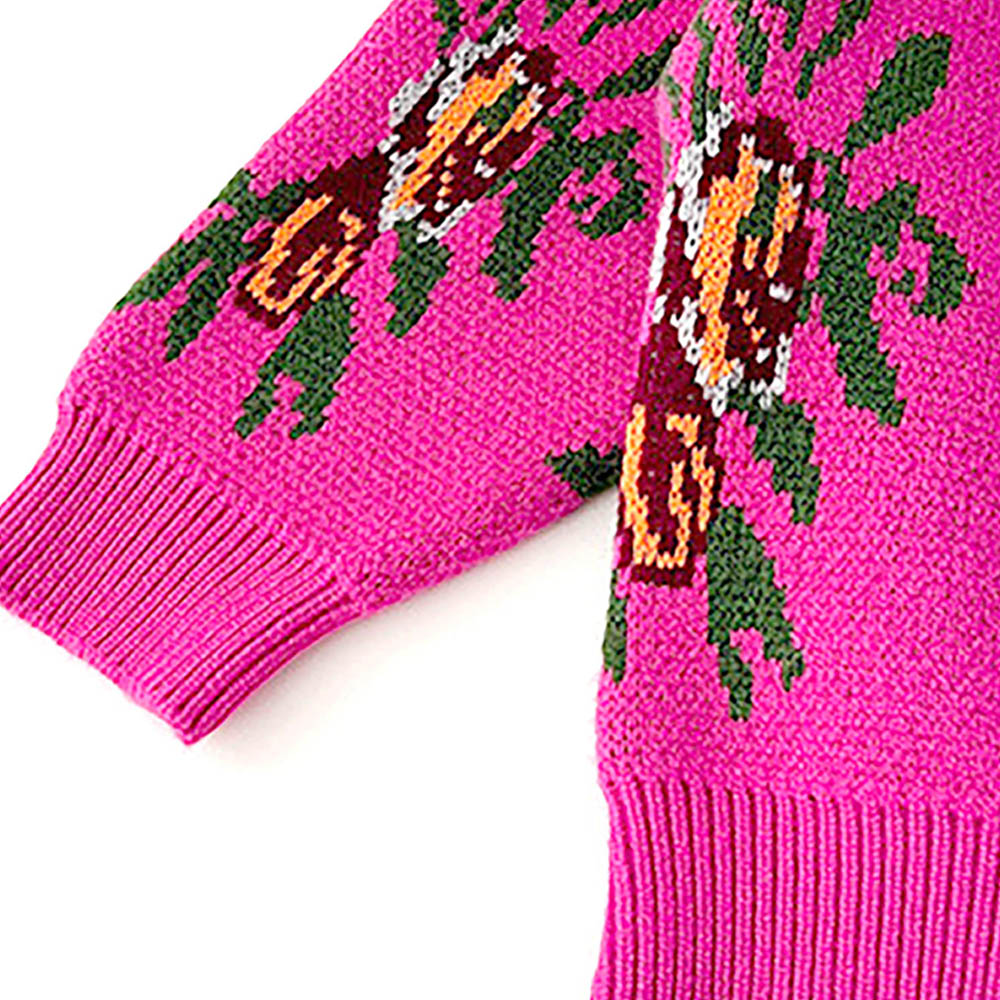 Little Surprise Box 2pcs Magenta Flower Bunch Knitted Cardigan And Shorts Winterwear Set For Girls