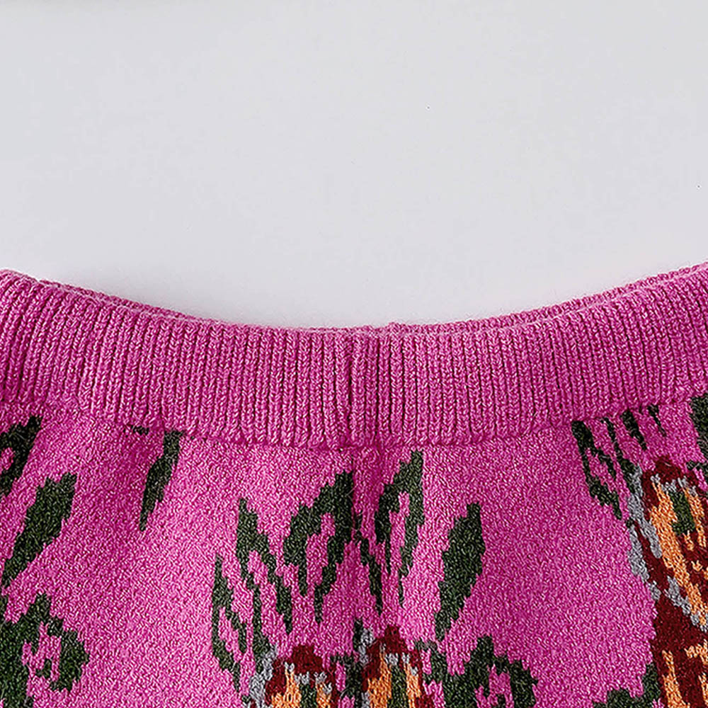 Little Surprise Box 2pcs Magenta Flower Bunch Knitted Cardigan And Shorts Winterwear Set For Girls