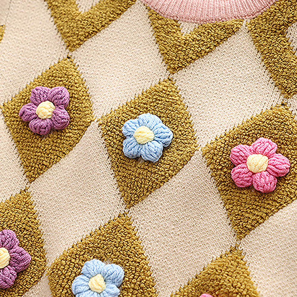 Little Surprise Box 2pcs Occur Diamond Floral Cardigan And Skirt Winter Wear Set For Girls
