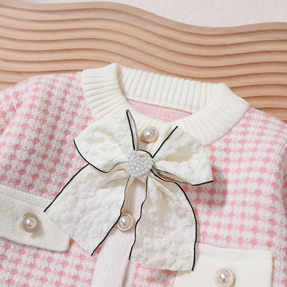 Little Surprise Box, Pink & Cream Big Bow , 2 pc Top & Skirt Set For Toddlers And Kids