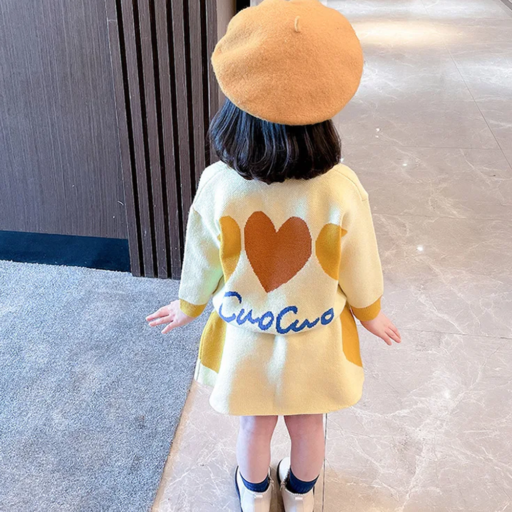 Little Surprise Box, Yellow & Brown Heart , 2 pc Top & Skirt Set For Toddlers And Kids