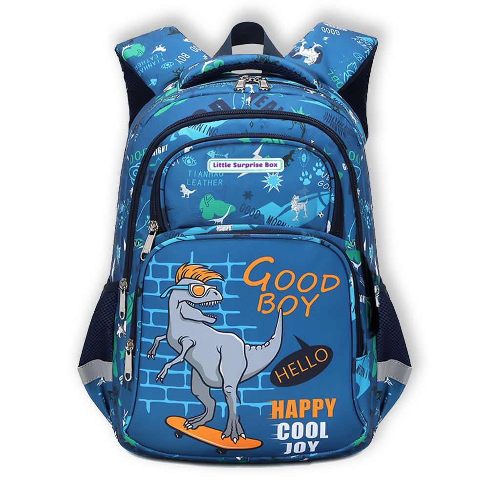 3pcs Blue Skating Dino Matching Backpack, Lunch Bag and Stationery Pouch,5yrs - 9yrs