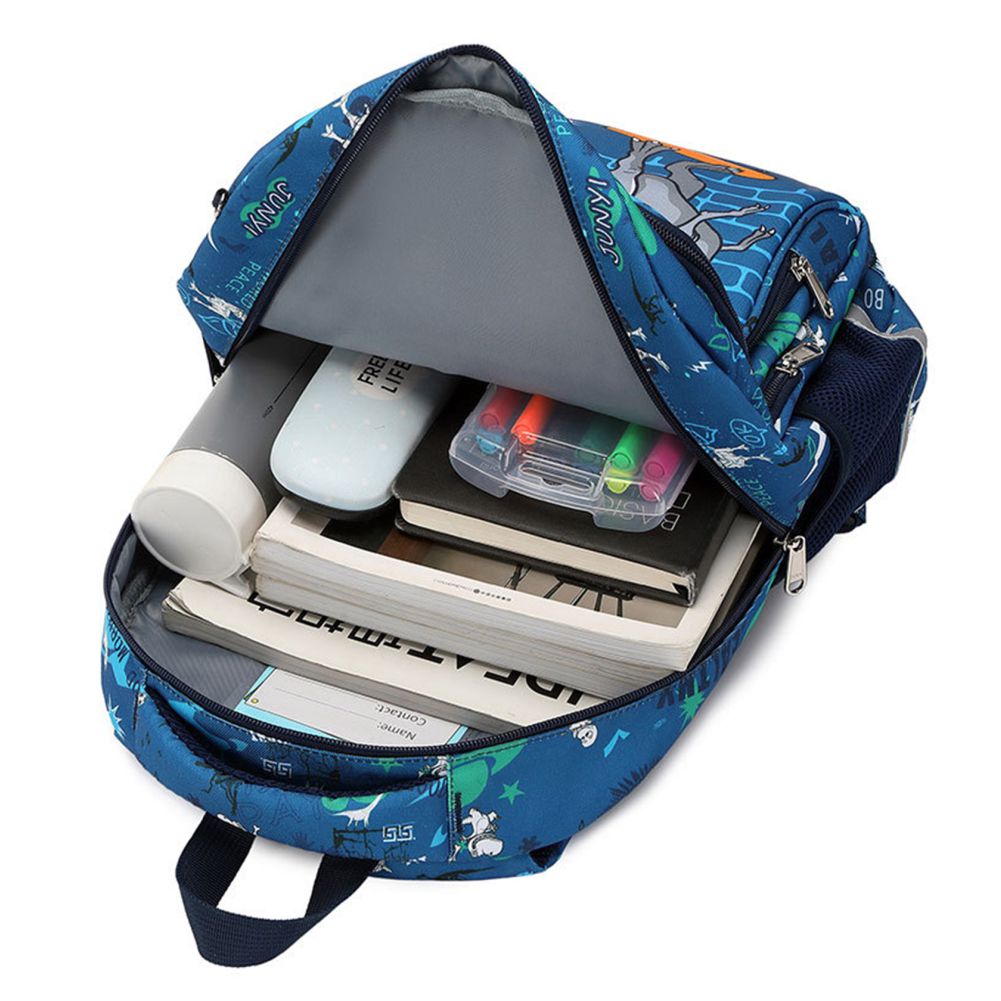 3pcs Blue Skating Dino Matching Backpack, Lunch Bag and Stationery Pouch,5yrs - 9yrs